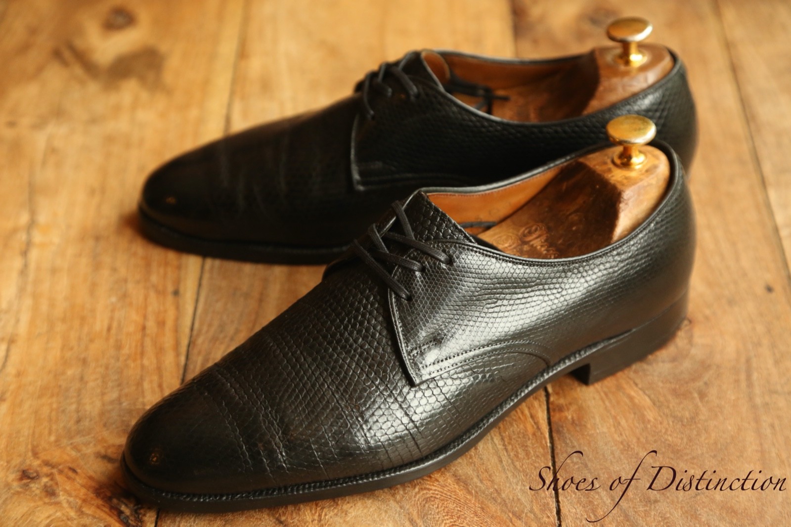 Church\'s Black Lizard Skin Derby Shoes Men\'s UK 8 D US 9 EU 42 Vintage