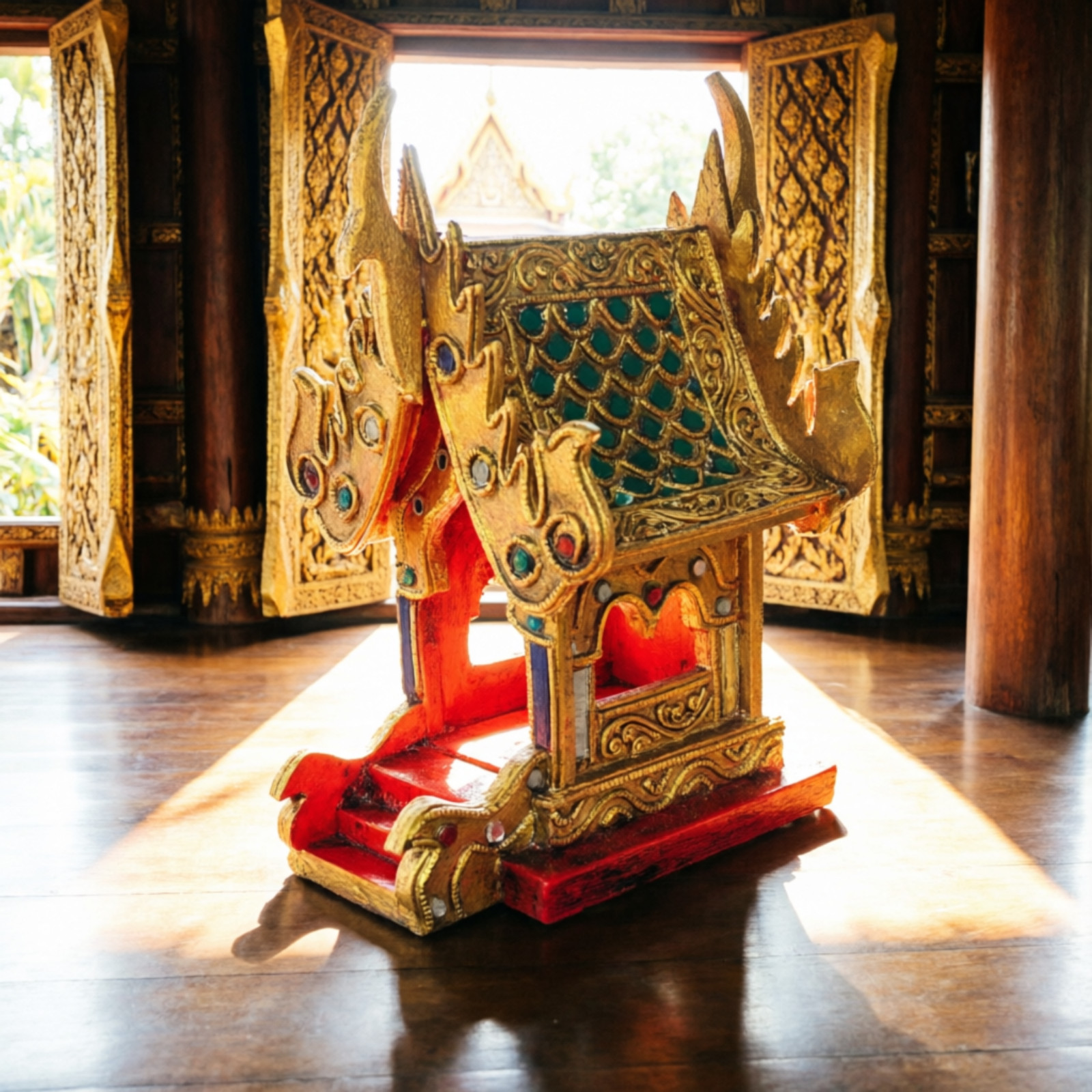 Thai Spirit House Wooden Shrine Mini Cultural Home Decor Gold Color Thai Spirit House Wooden Shrine Mini Cultural Home Decor Gold Color
