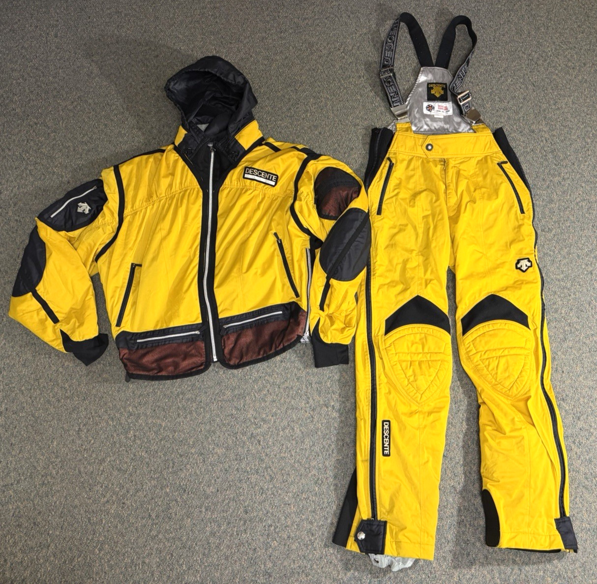 Vintage 80s 90s Descente Ski Snow Suit Jacket Men's Coat L & Pants 34 Yellow