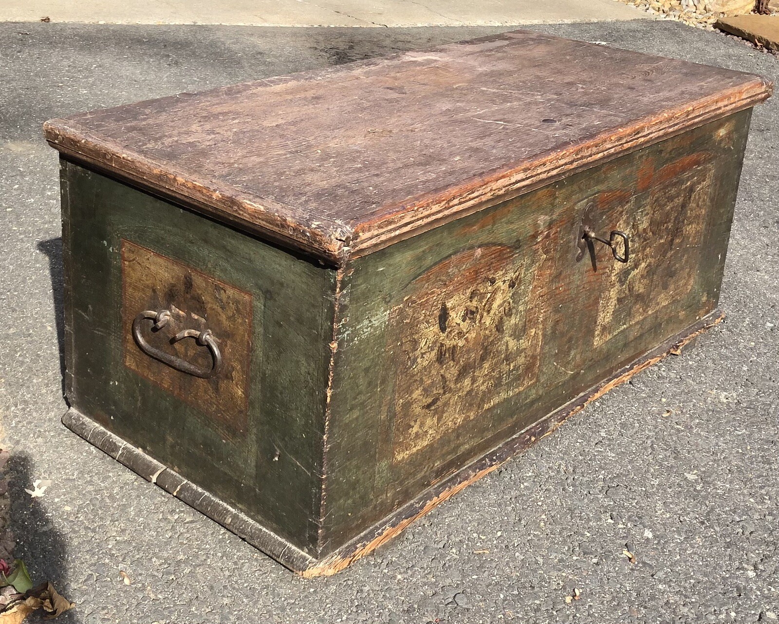 Lg Antique 1802 Pennsylvania Dutch Wood Iron Primitive Blanket Chest Trunk + Key