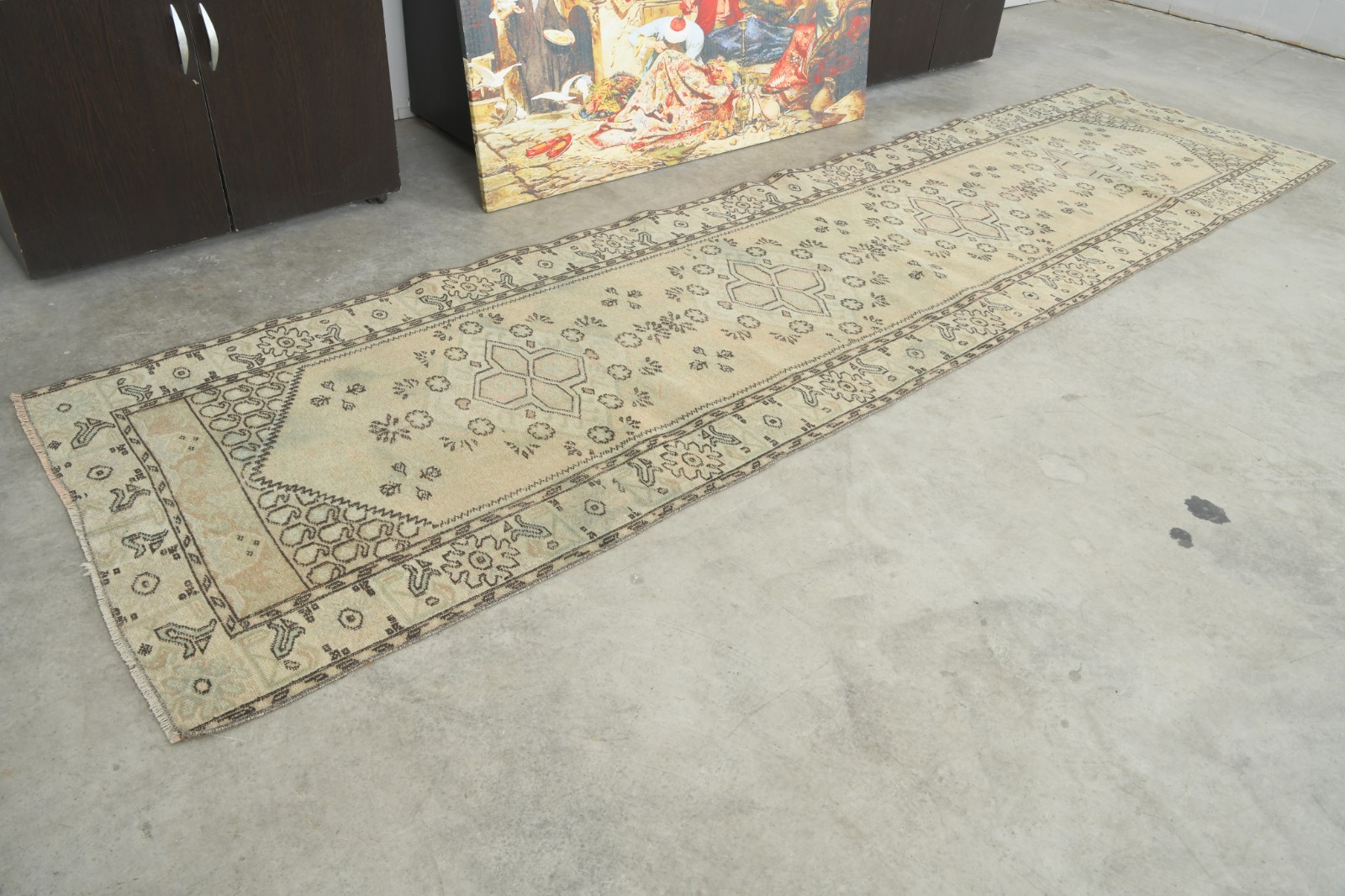 3x11 Turkish Runner Hand-Knotted Vintage Oushak Wool Rug Runner Boho Carpet,618