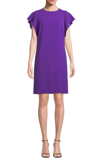 Escada Cascade Ruffle Sleeveless Straight Chemise Dress in Purple sz 36 NWD