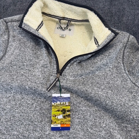 NWT Orvis 1/4 Zip Sherpa Lined Pullover Sweater Gray Size L