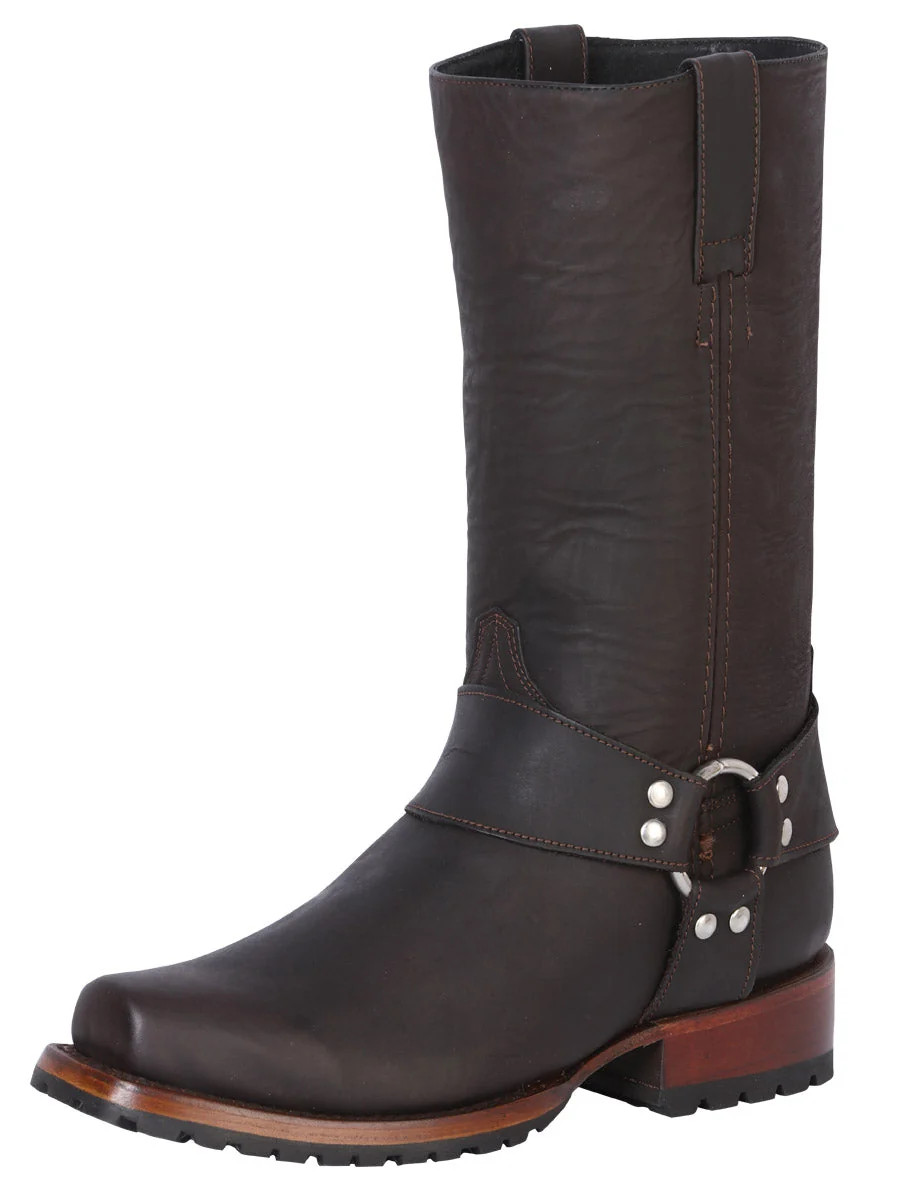 El General Men's Rodeo Bravo x Leather Biker Western Boot Crazy Dark Brown