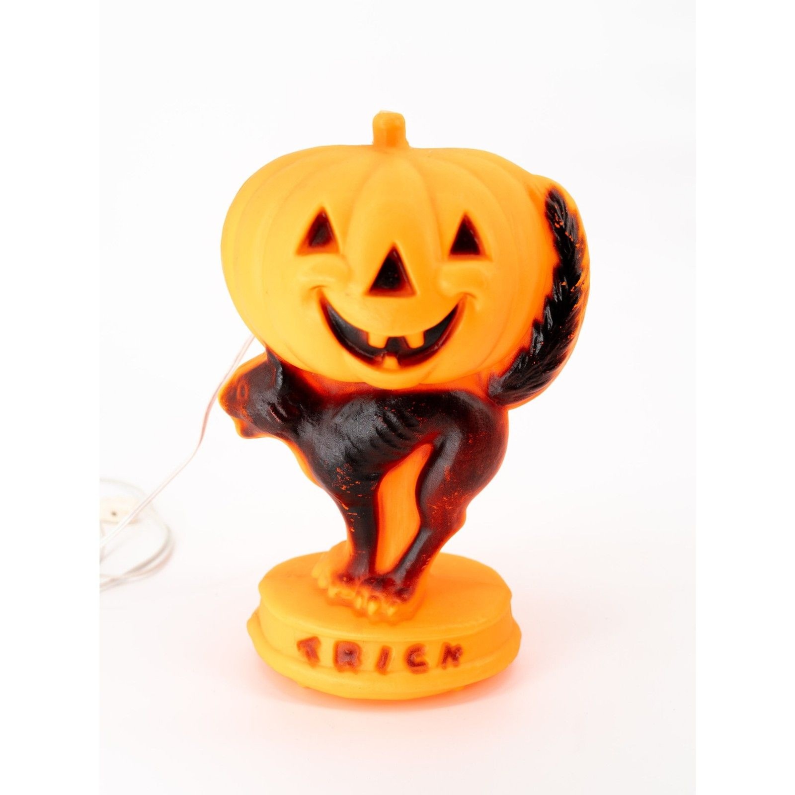 Halloween Vintage Blow Mold Black Cat Jack-o-Lantern Light Bulb + Plug Orange Halloween Vintage Blow Mold Black Cat Jack-o-Lantern Light Bulb + Plug Orange