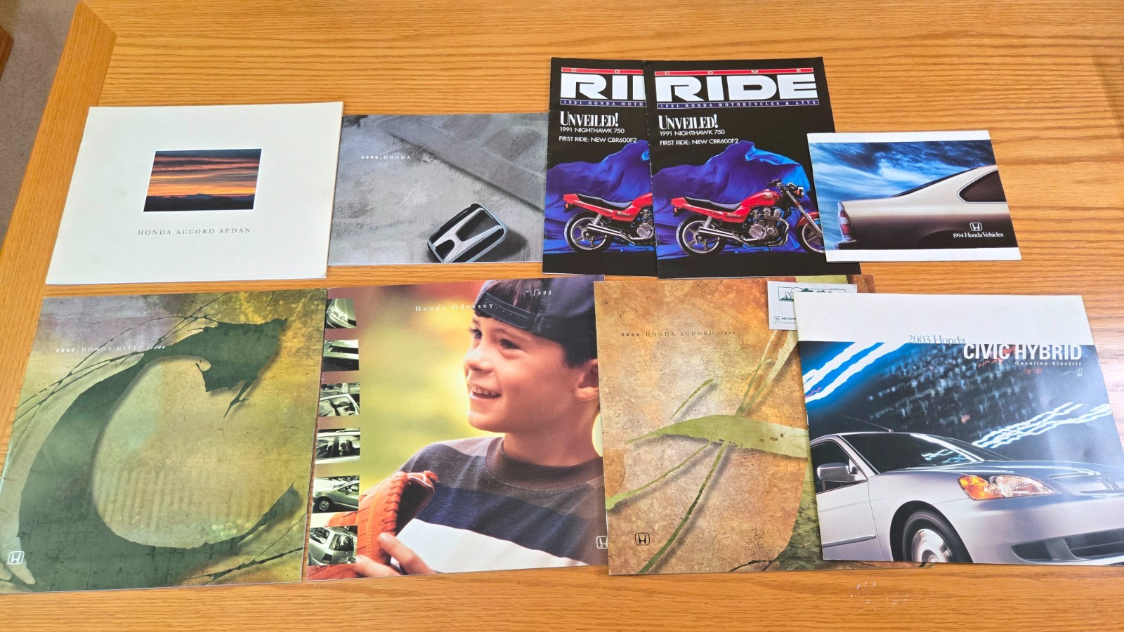 HONDA Vintage Sales Brochure Lot (Civic, Odyssey, Accord, Motorcycles, etc)