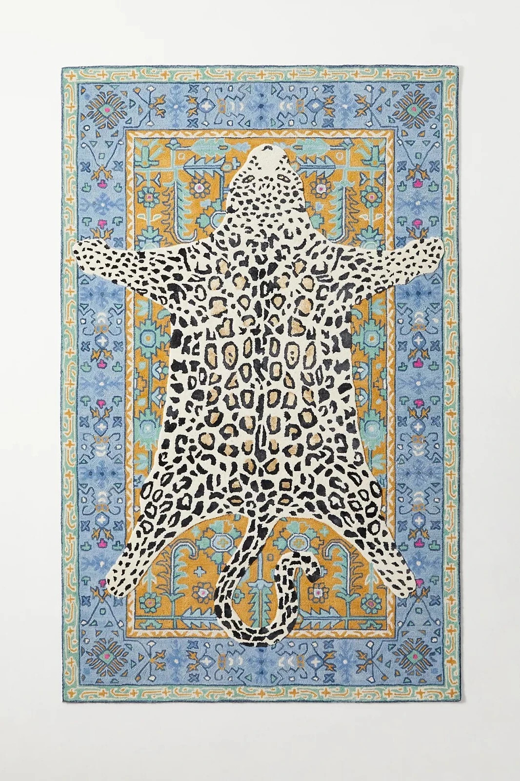 Octavia Leopard Blue & Gold Modern Hand-Tufted 100% Wool Area Rug Carpet Octavia Leopard Blue & Gold Modern Hand-Tufted 100% Wool Area Rug Carpet