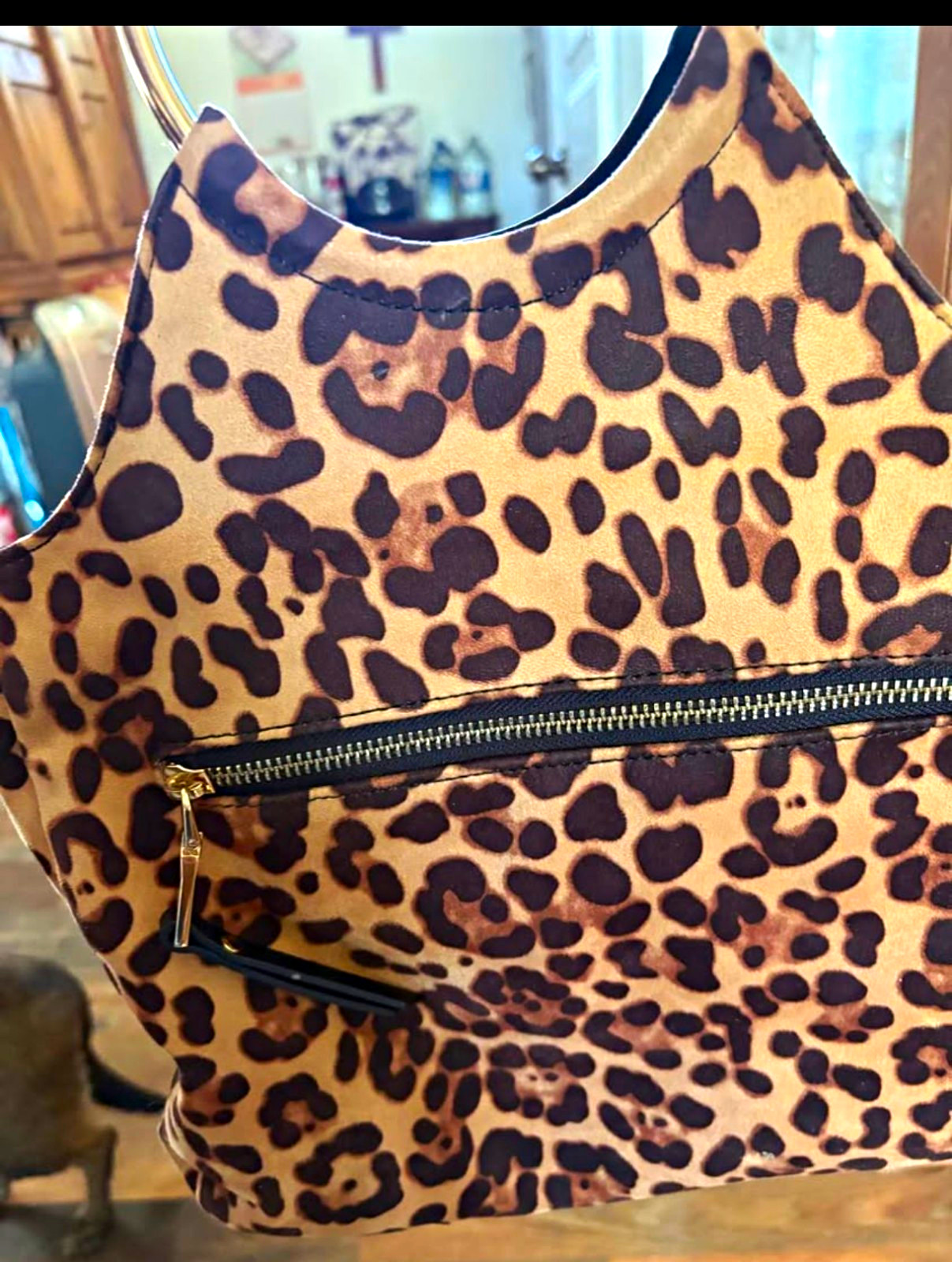 I.N.C. International Concepts Leopard Print Studded Hobo Bag Zip, Inner Pockets