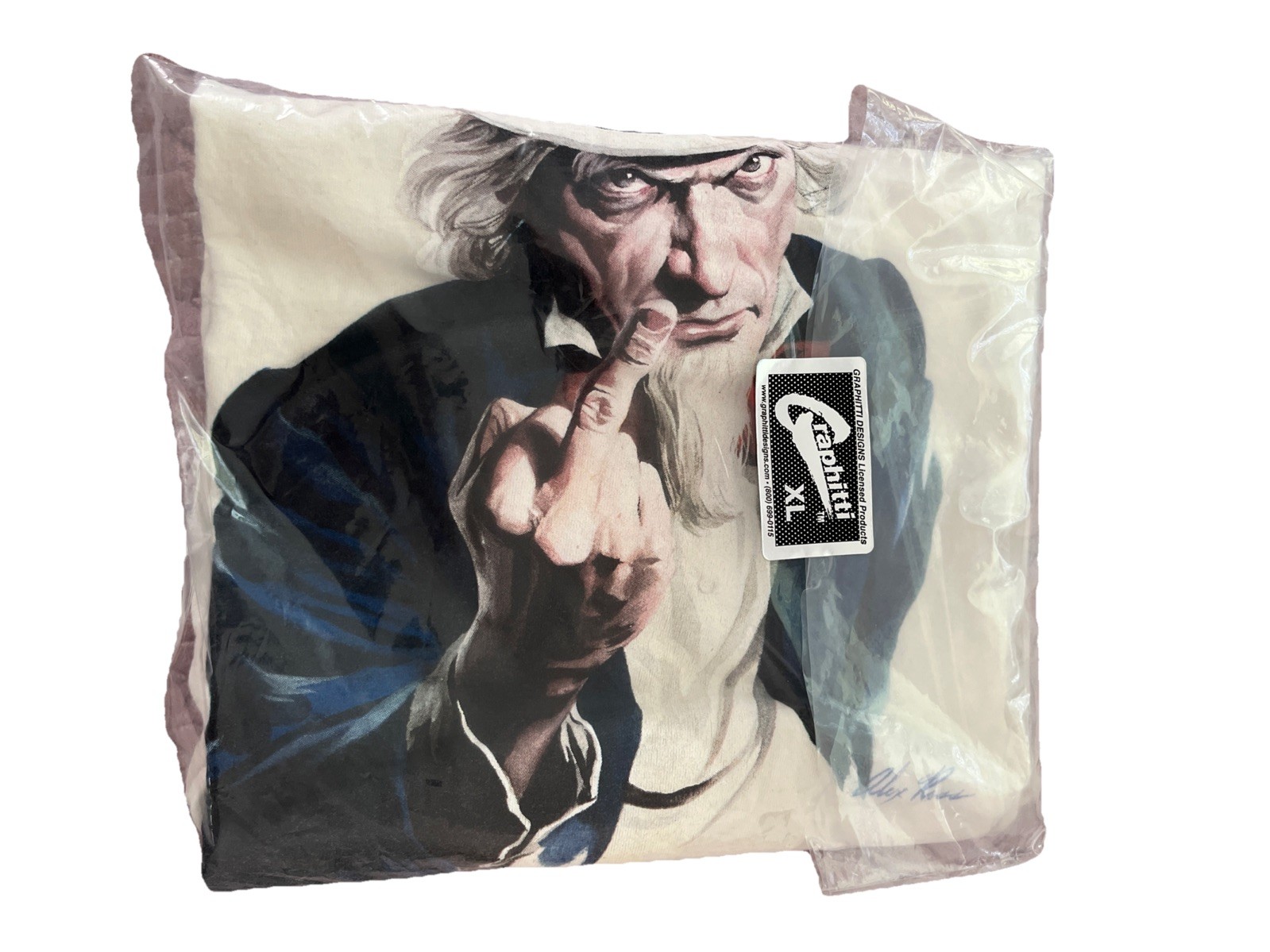 VNTG 2004 Alex Ross Uncle Sam Middle Finger Graphitti Tee Size XL NOS* ORIGINAL