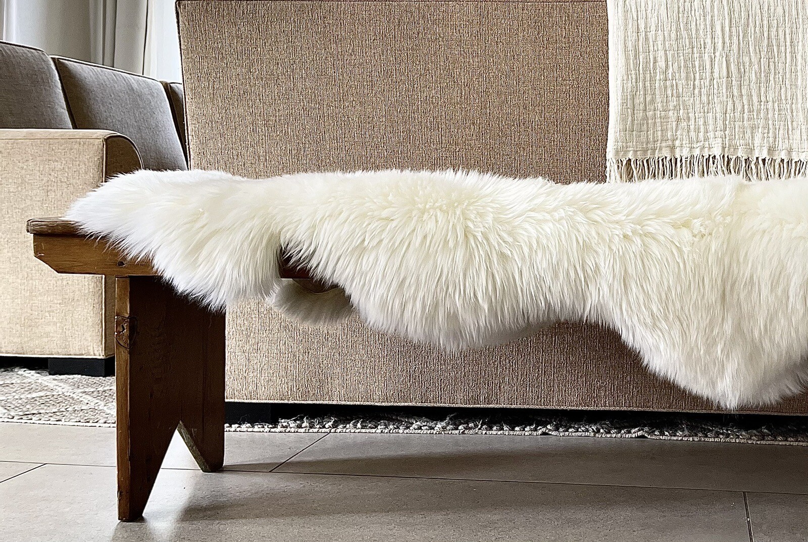Genuine Australian Double Sheepskin Rug/Runner in Ivory