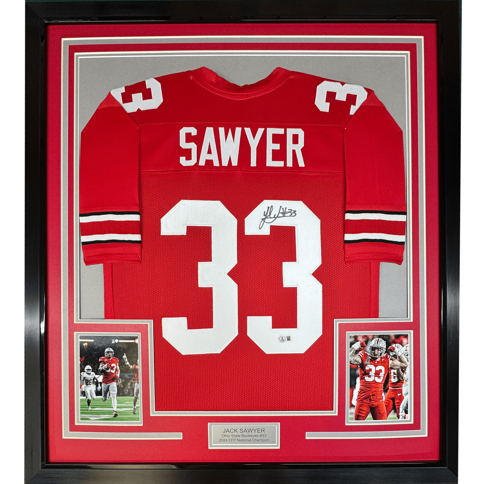 Framed Autographed/Signed Jack Sawyer 35x39 Ohio State Red Jersey BAS COA