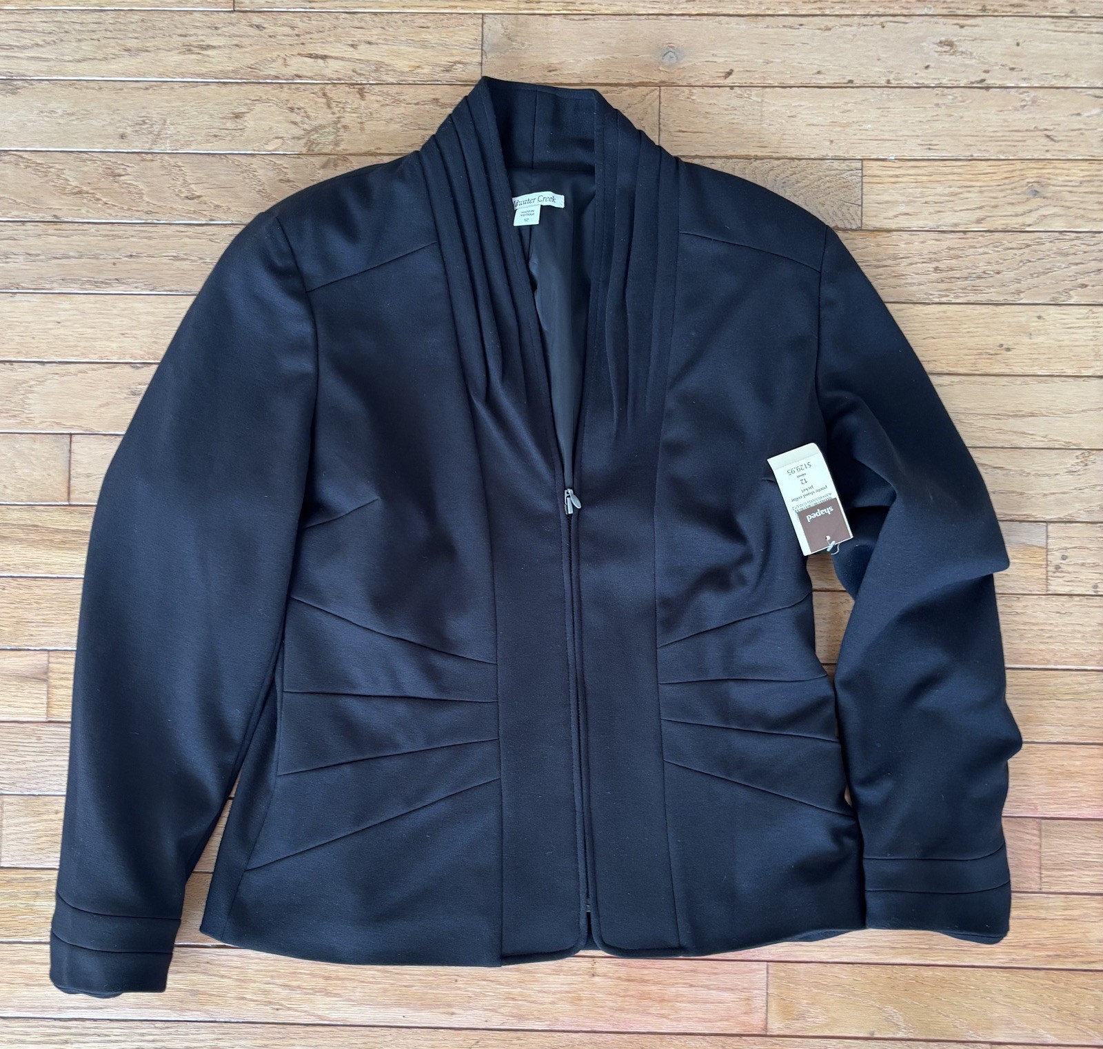 NWT Coldwater Creek Size 12 Jacket Blazer Ponte Black Shawl Collar Zip 129.99 NWT Coldwater Creek Size 12 Jacket Blazer Ponte Black Shawl Collar Zip 129.99