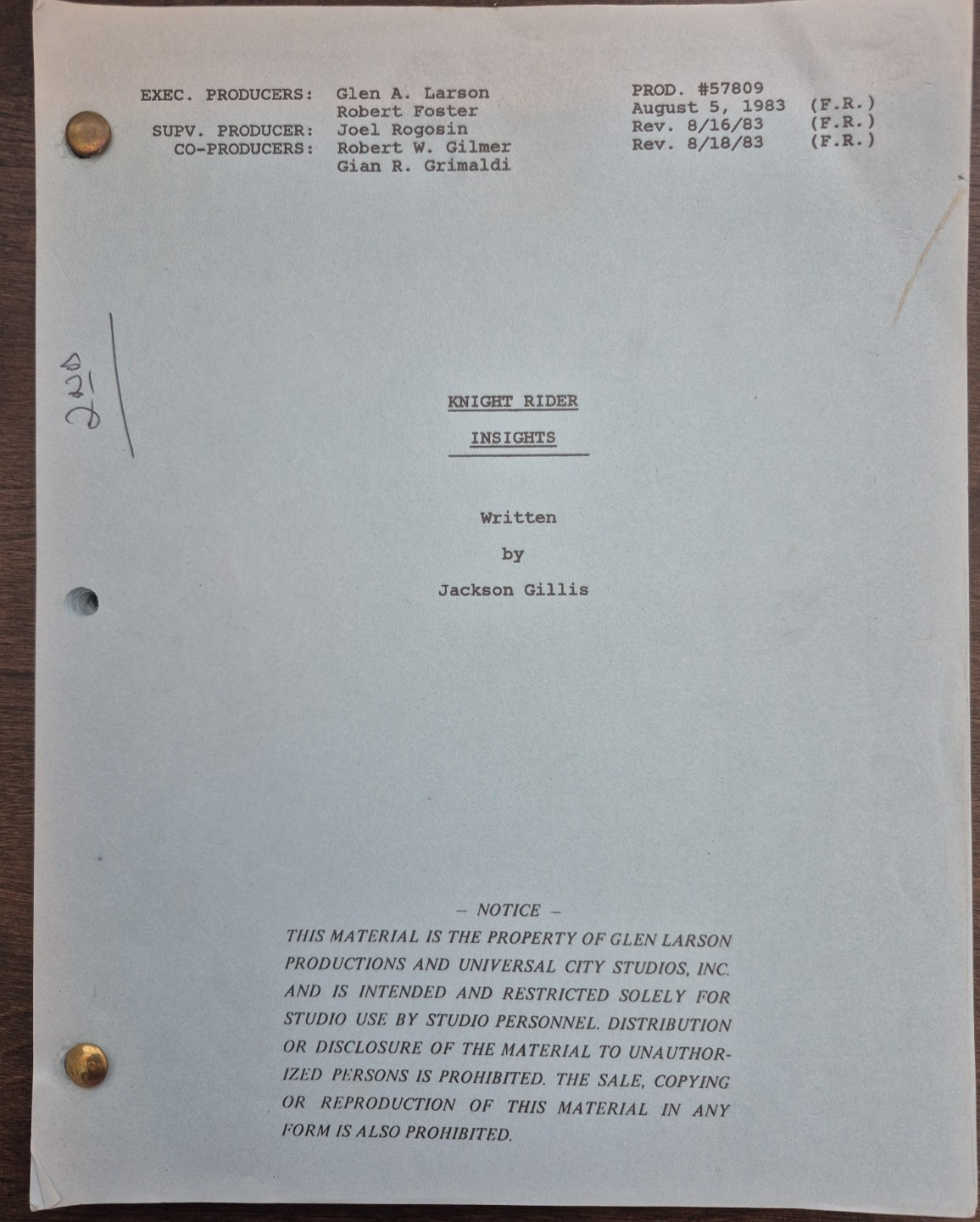 Rare. Knight Rider Script. Knight Rider INSIGHTS. 8/5-18/1983. Vintage. Rare. Knight Rider Script. Knight Rider INSIGHTS. 8/5-18/1983. Vintage.