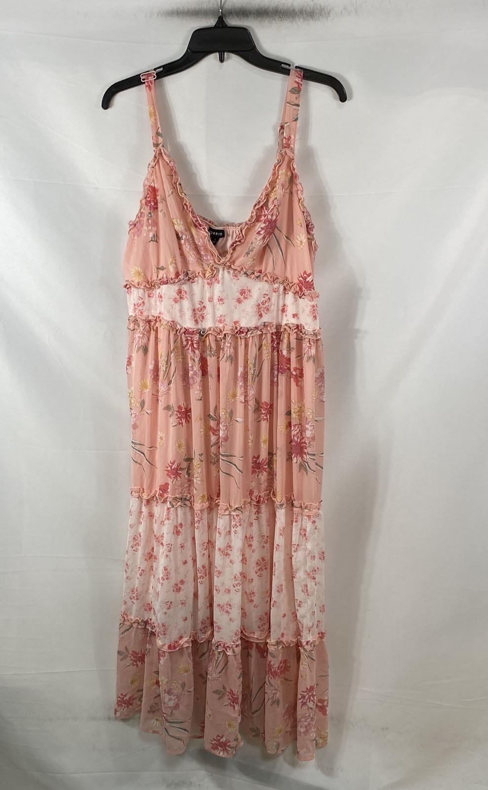 Torrid Women\'s Pink Floral Chiffon Tiered Maxi Dress Sleeveless NWT Sz 1