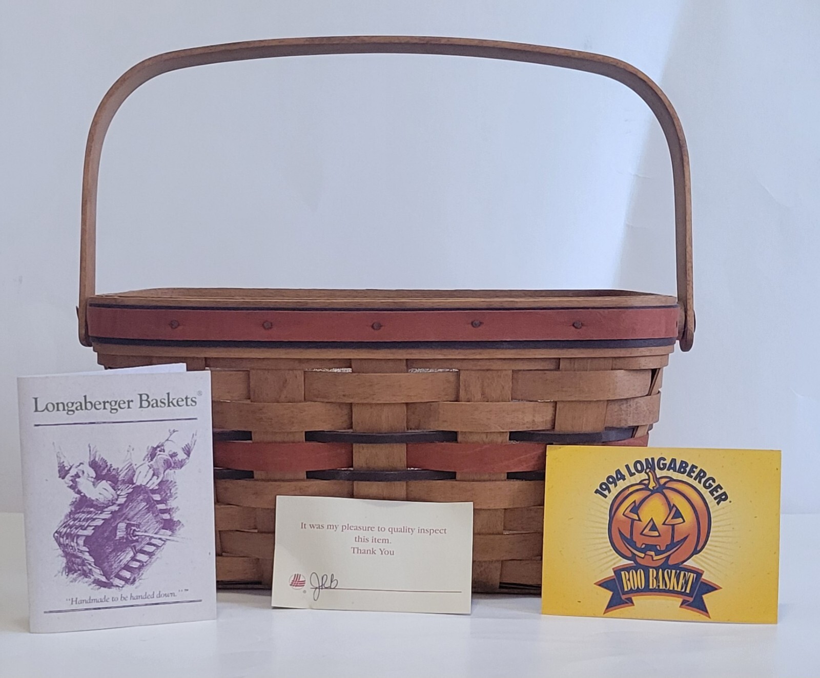 1994 Longaberger Fall Halloween Orange & Black Handle Basket With Liner 1994 Longaberger Fall Halloween Orange & Black Handle Basket With Liner
