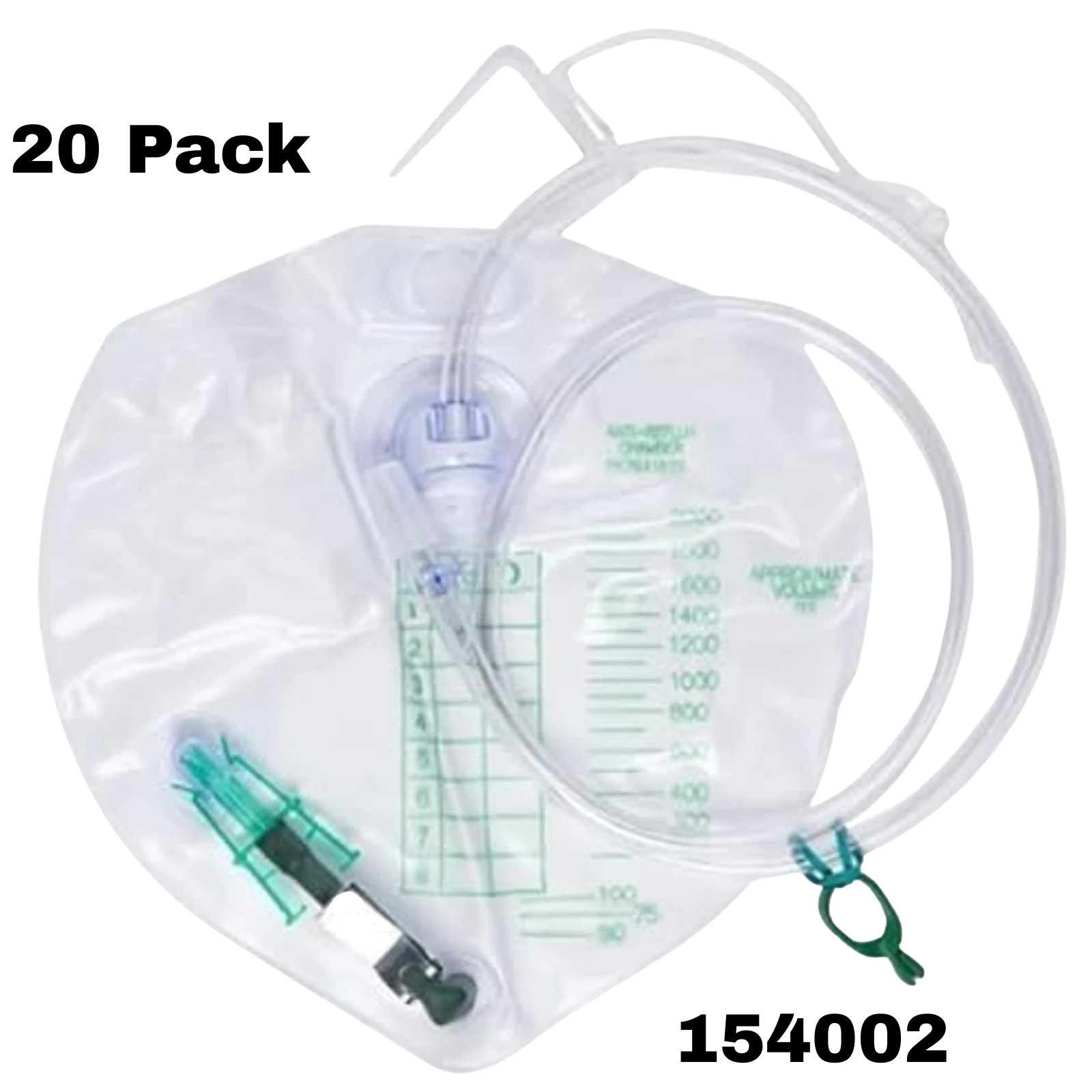 Factory Sealed Urinary Drainage Bags 2000mL w/ Anti-Reflux Chamber 154002 20Ct