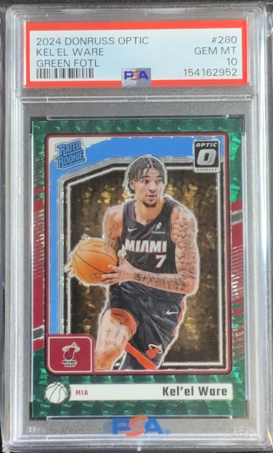 2024-25 Panini Optic Basketball Kel\'el Ware Green FOTL /14 SSP PSA 10 Rated RC 2024-25 Panini Optic Basketball Kel\'el Ware Green FOTL /14 SSP PSA 10 Rated RC
