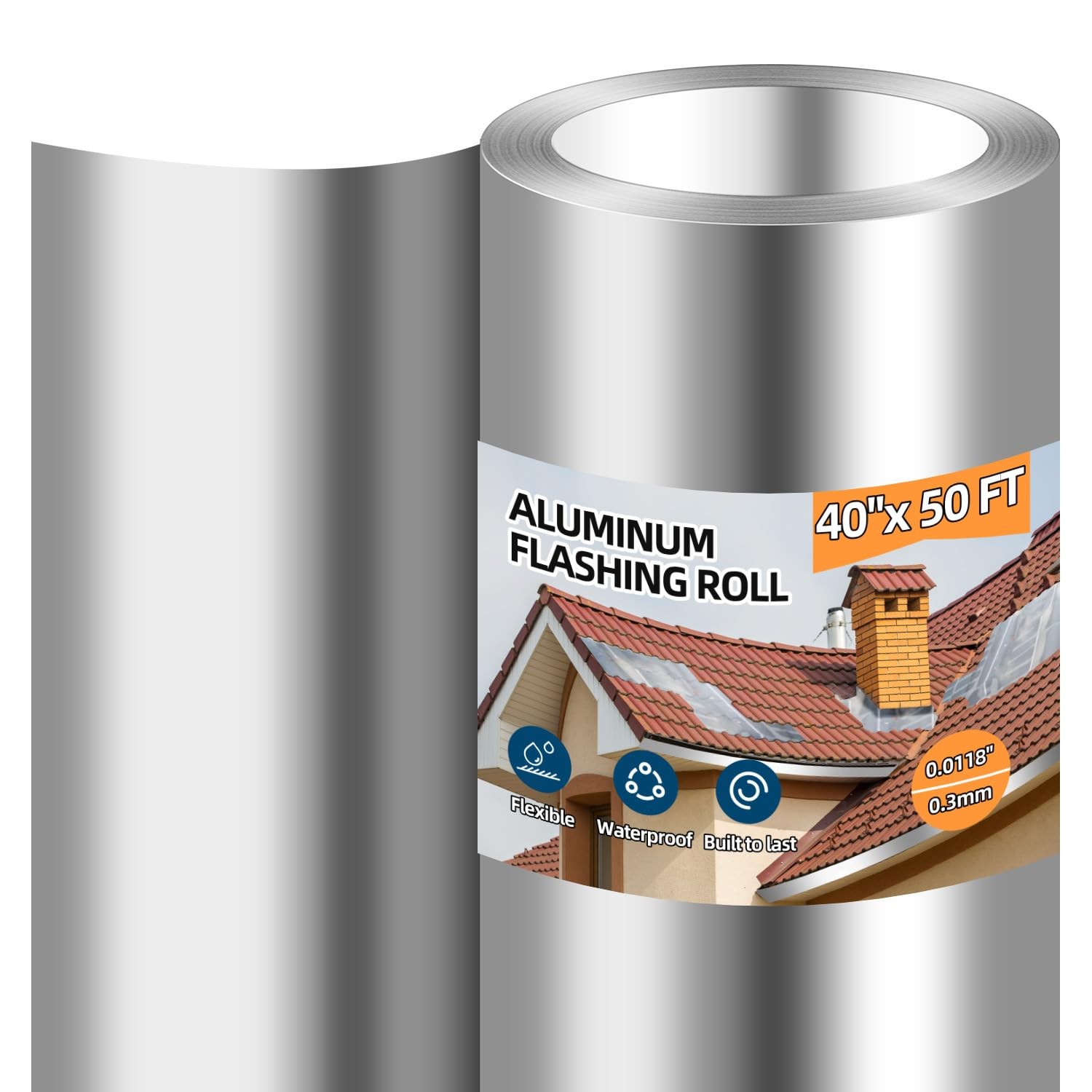 Aluminum Roll Flashing, 40\'\' x 50\' Metal Roofing Roll for Roof and Garden, Pr...