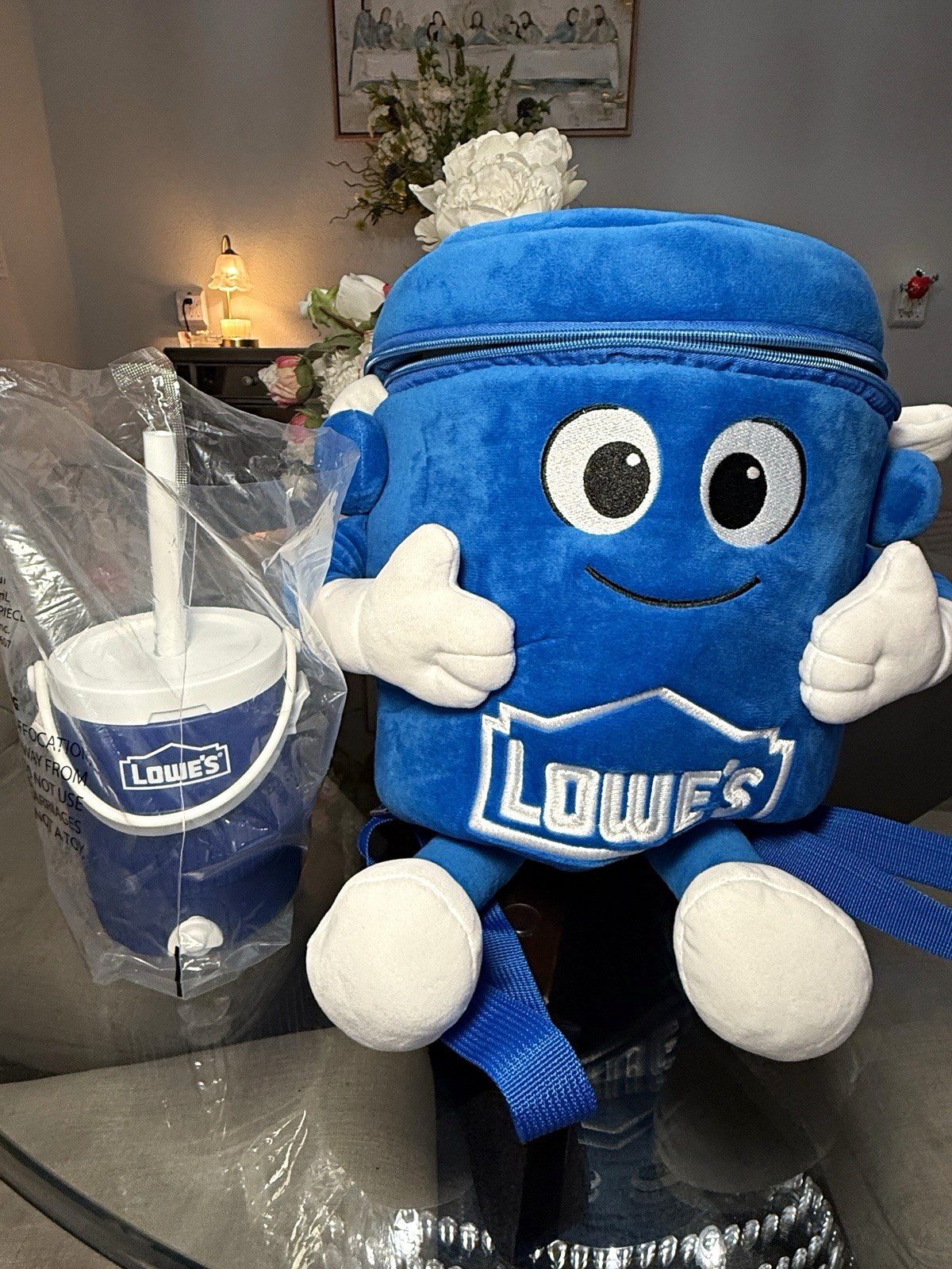 Lowe's Big Blue Plush Backpack & Mini Bucket Cup Set Blue Bucket Mascot Lowe's Big Blue Plush Backpack & Mini Bucket Cup Set Blue Bucket Mascot