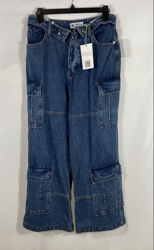PTCL Women\'s Blue Cargo Wide Leg Utility Cotton Jeans NWT Sz 30