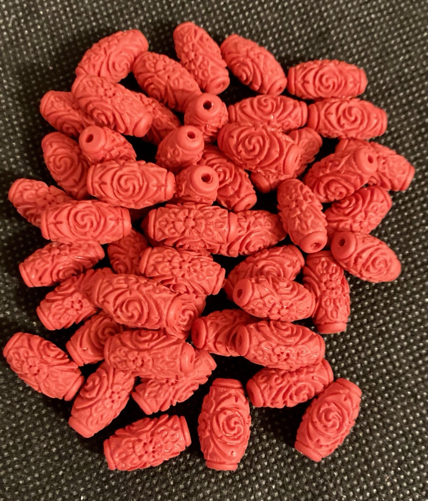 Red Cinnabar 16 x 8mm Carved Beads Lot of 50