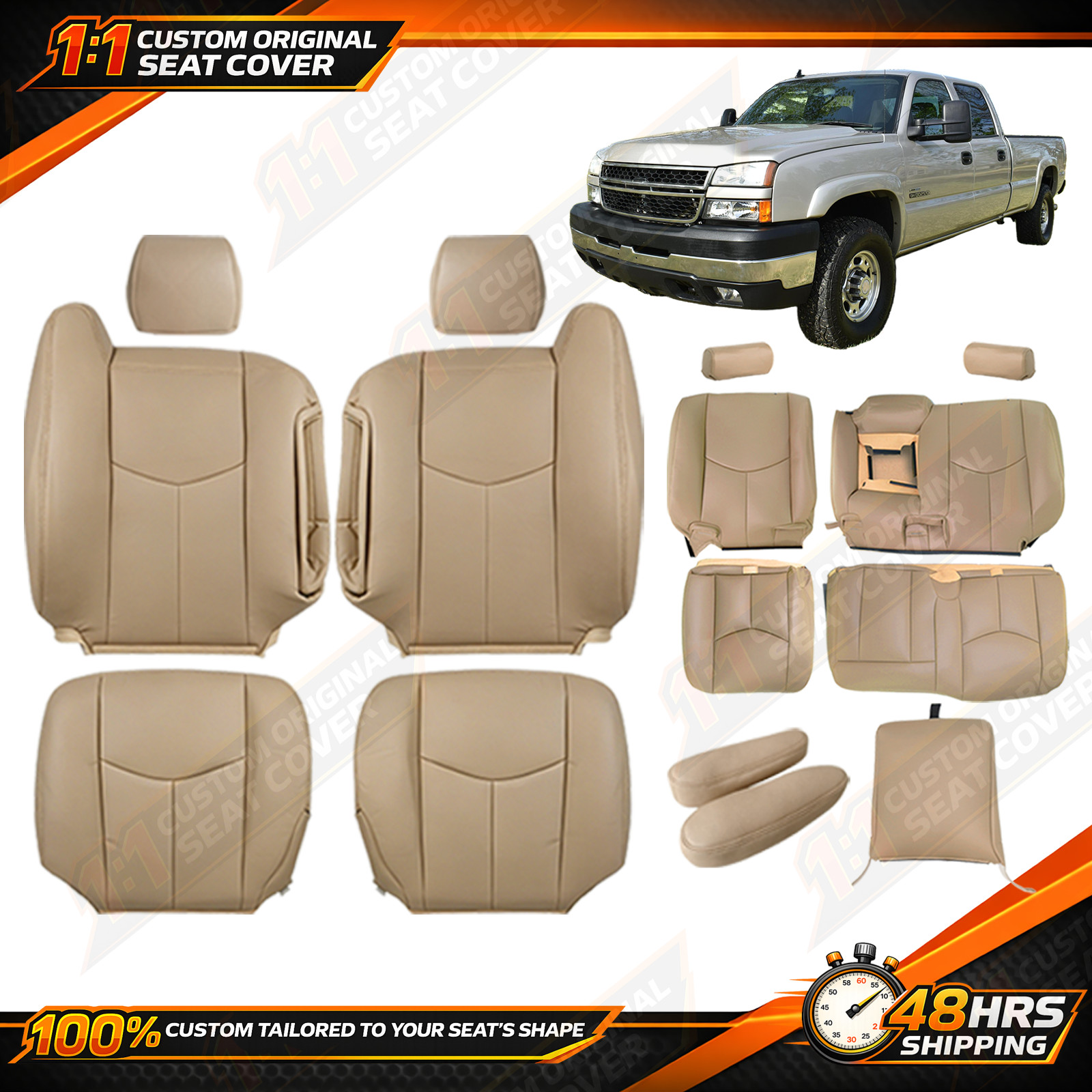 2003-2006 For GMC Yukon Sierra Silverado Front & Rear Row Seat Covers TAN