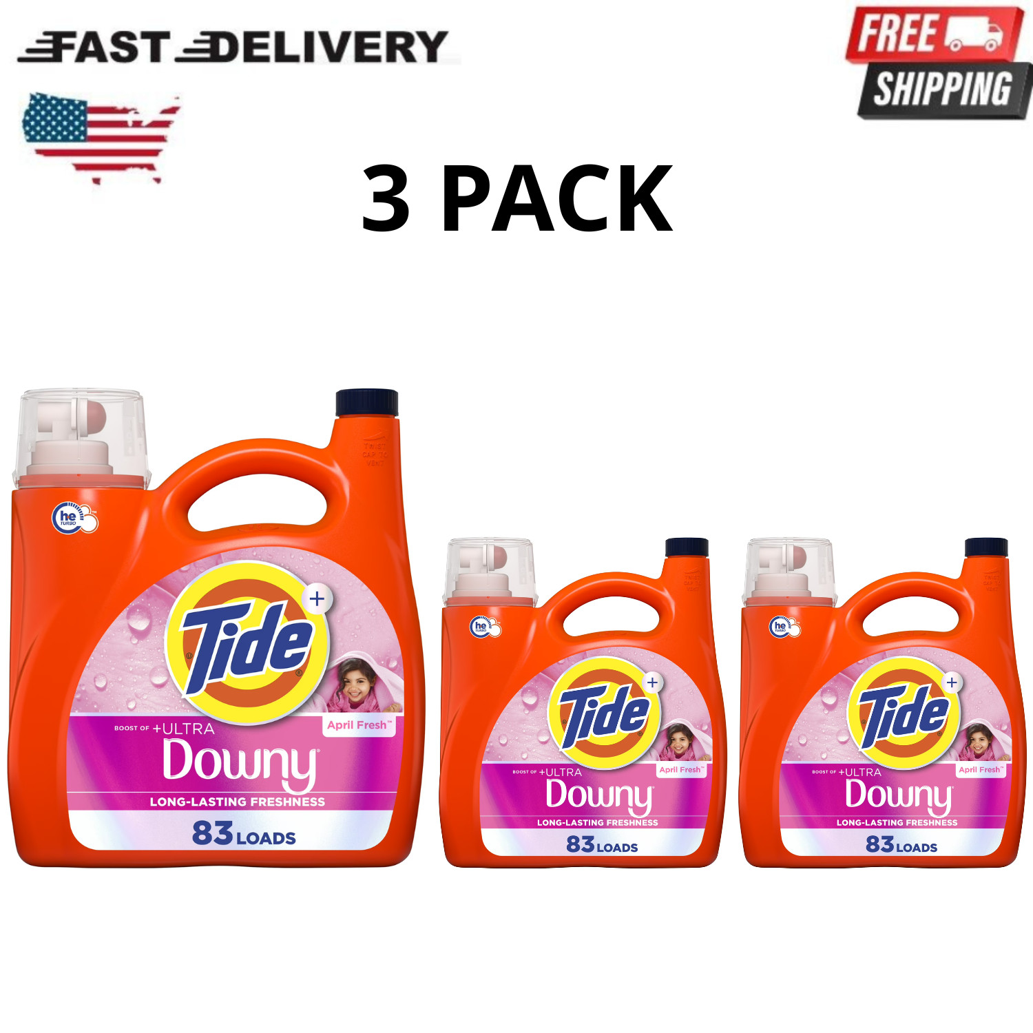 Tide Plus Ultra Downy Liquid Laundry Detergent April Fresh 117oz 83 Loads, 3 PK Tide Plus Ultra Downy Liquid Laundry Detergent April Fresh 117oz 83 Loads, 3 PK