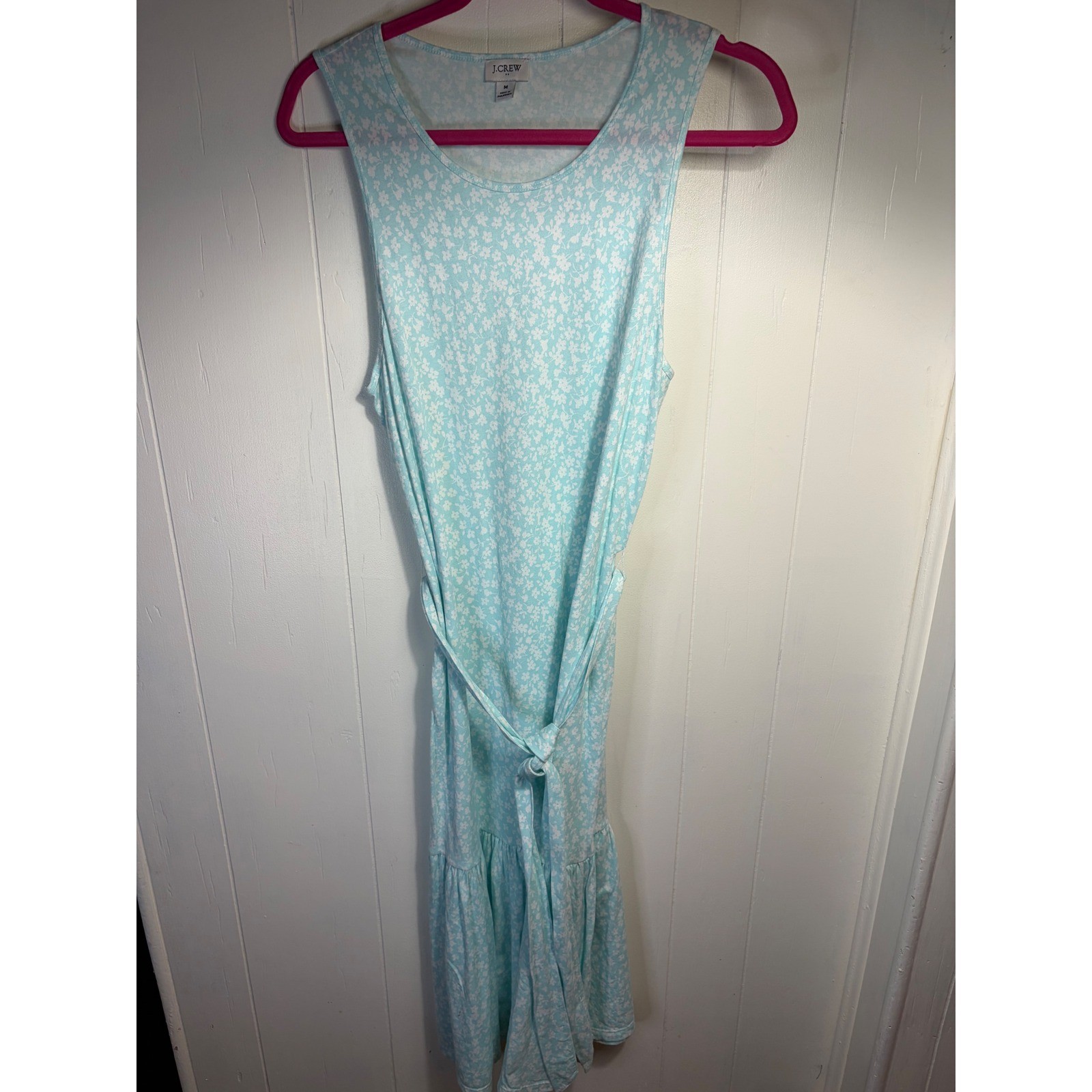 J.Crew Womens Blue White Floral Cotton Tiered Tie Waist Midi Dress BG914 M