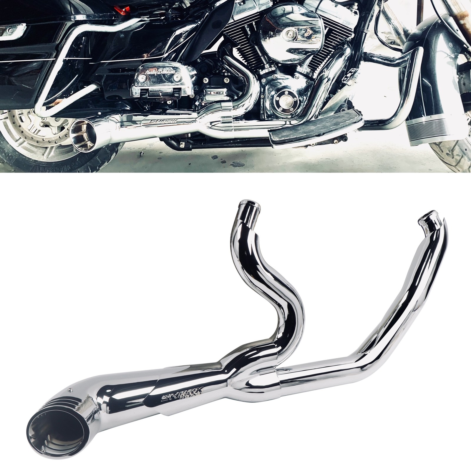 SHARKROAD Noticeable Increase 2 Into 1 Exhaust For Harley Touring 2017-Up Model.