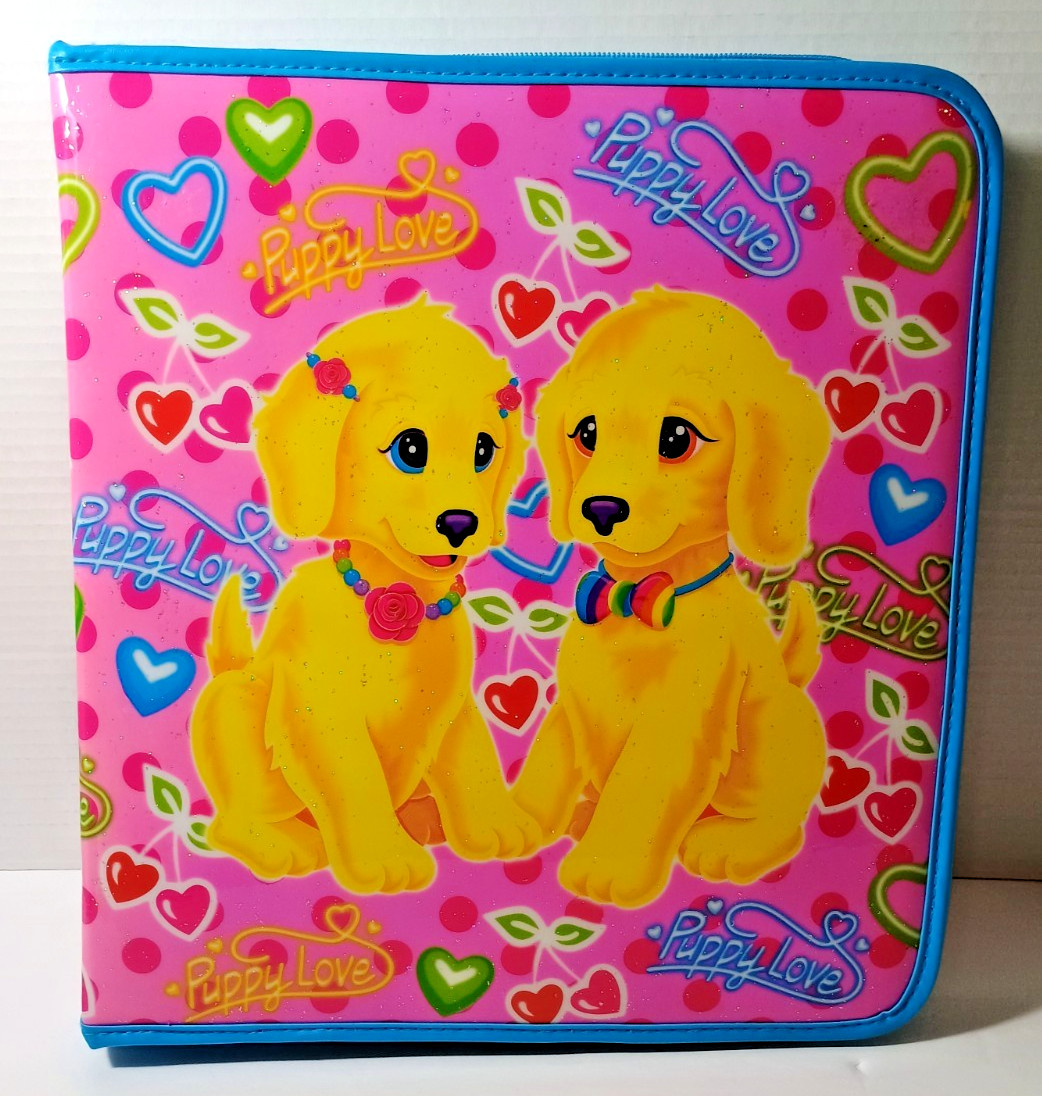 Vintage Lisa Frank Pink Binder  Puppy Love - Nice