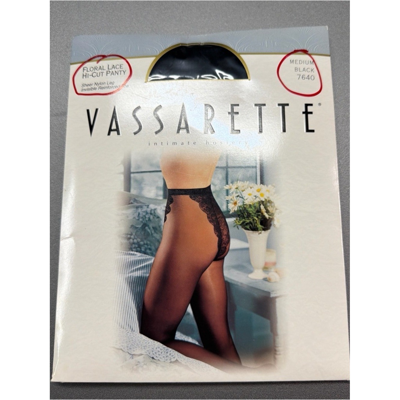NWB Vassarette Intimate Hosiery Floral Lace Hi-Cut Panty M Black NOS #7640 NWB Vassarette Intimate Hosiery Floral Lace Hi-Cut Panty M Black NOS #7640