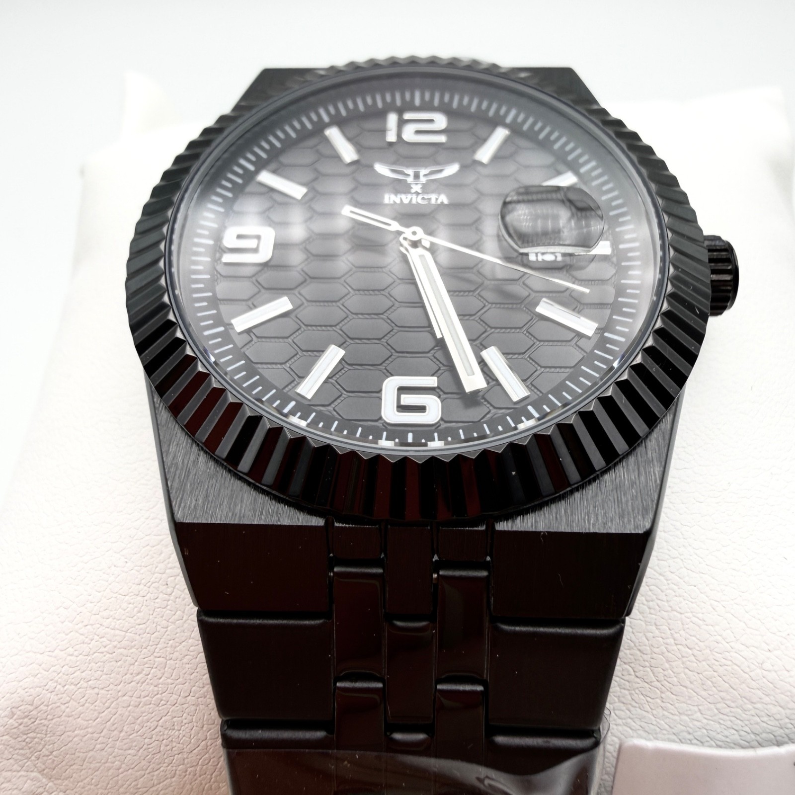 $250 NEW Men\'s INVICTA Blackout Full Stainless Steel Fluted Cyclops-Date Watch