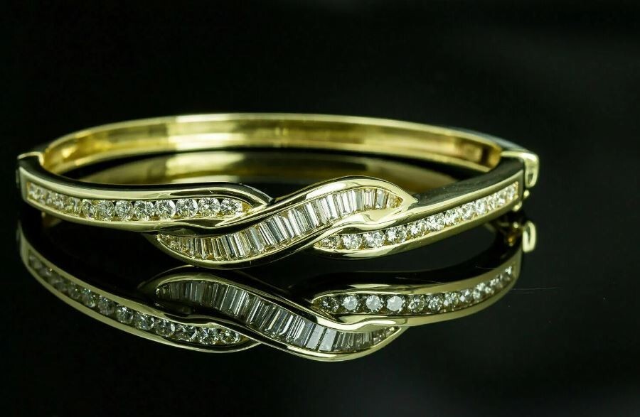 6Ct Baguette Cut Simulated Diamond Women\'s Bangle Bracelet 14K Yellow Gold Over 6Ct Baguette Cut Simulated Diamond Women\'s Bangle Bracelet 14K Yellow Gold Over
