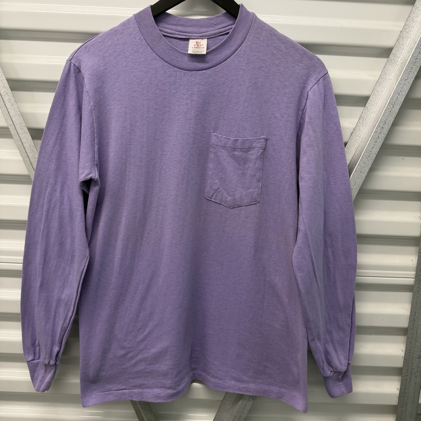 Vintage Stedman Hi Cru Blank Lavender Long Sleeve Pocket T-shirt Men’s M 1980s