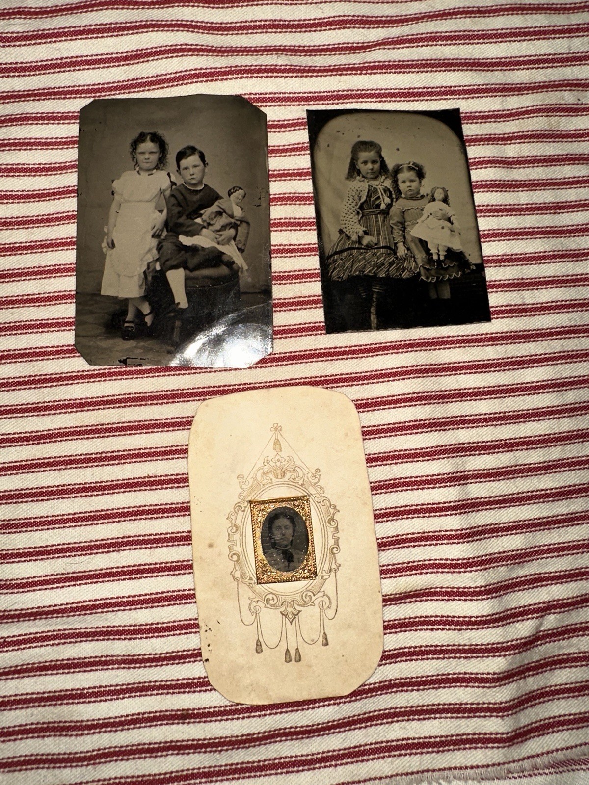 Antique Miniature Tin Type Images Dollhouse Size