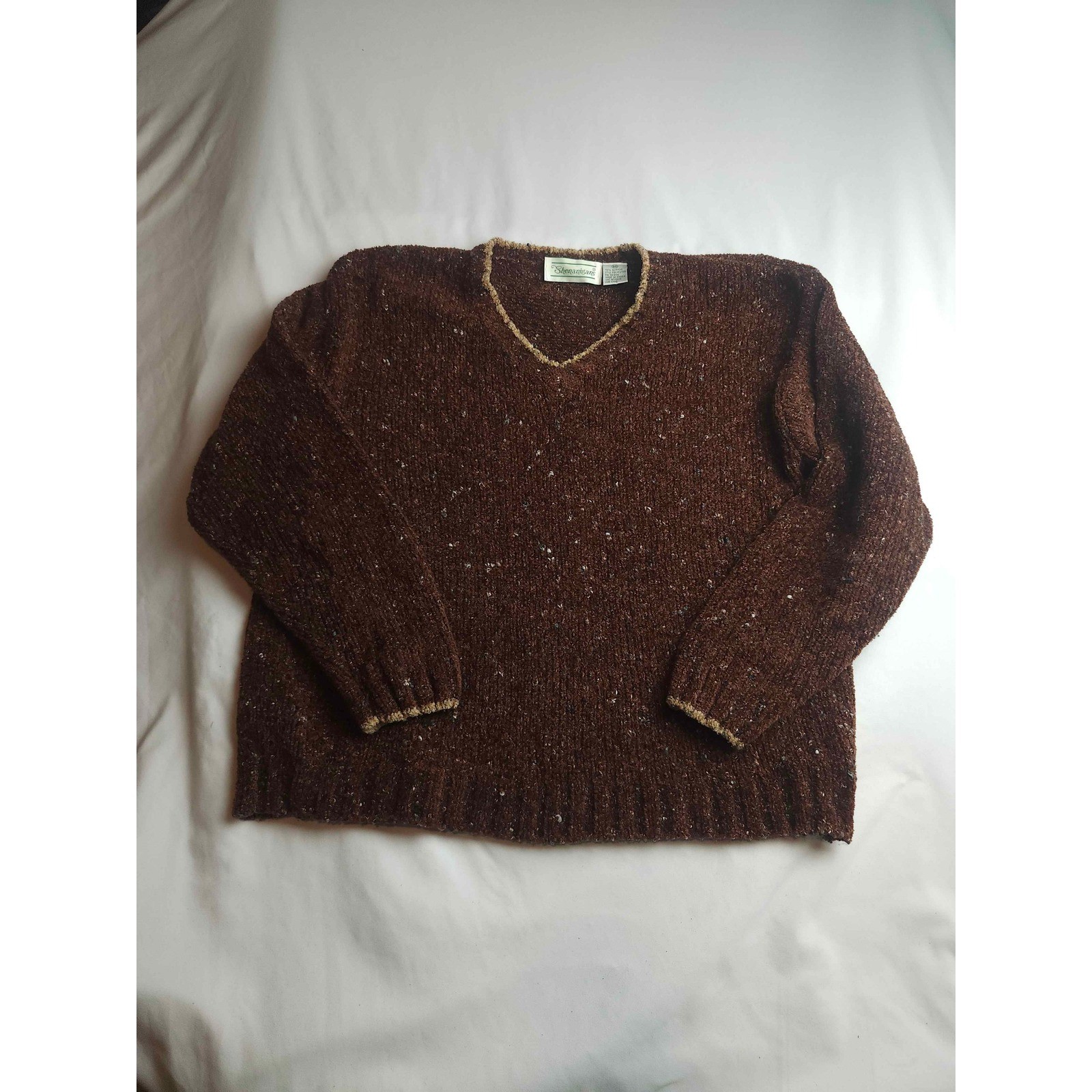 Vintage Shenanigans Brown V-Neck Textured Knit Sweater Mens Medium Confetti 90s Vintage Shenanigans Brown V-Neck Textured Knit Sweater Mens Medium Confetti 90s