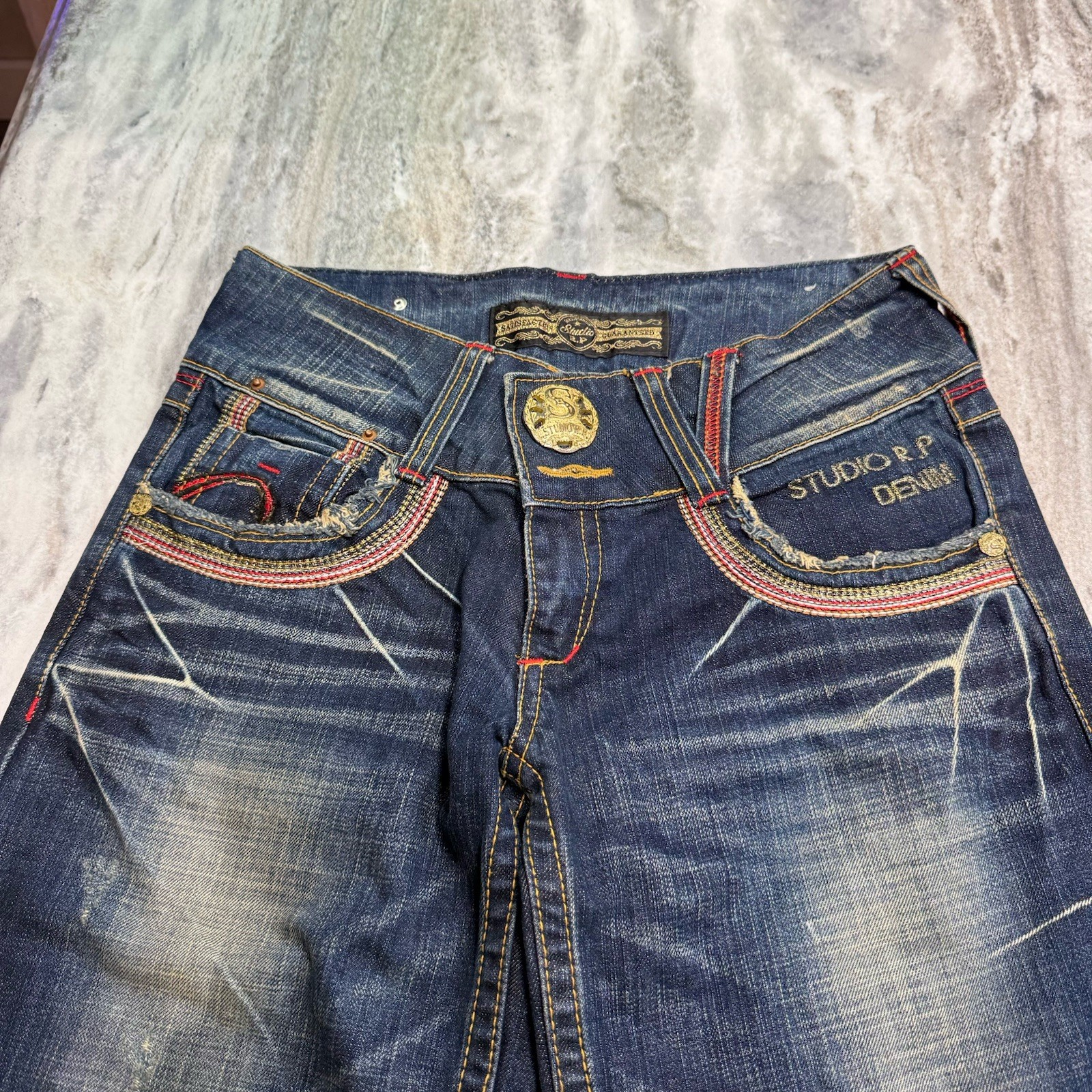 Studio R.P Flare Denim Pants y2k RED PEPPER Size 27 Vintage Rare Studio R.P Flare Denim Pants y2k RED PEPPER Size 27 Vintage Rare