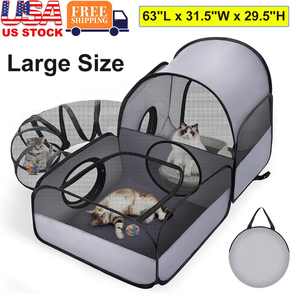 Cat Playpen with Tunnel Portable Cat Enclosure Breathable Mesh Indoor & Outdoor Cat Playpen with Tunnel Portable Cat Enclosure Breathable Mesh Indoor & Outdoor