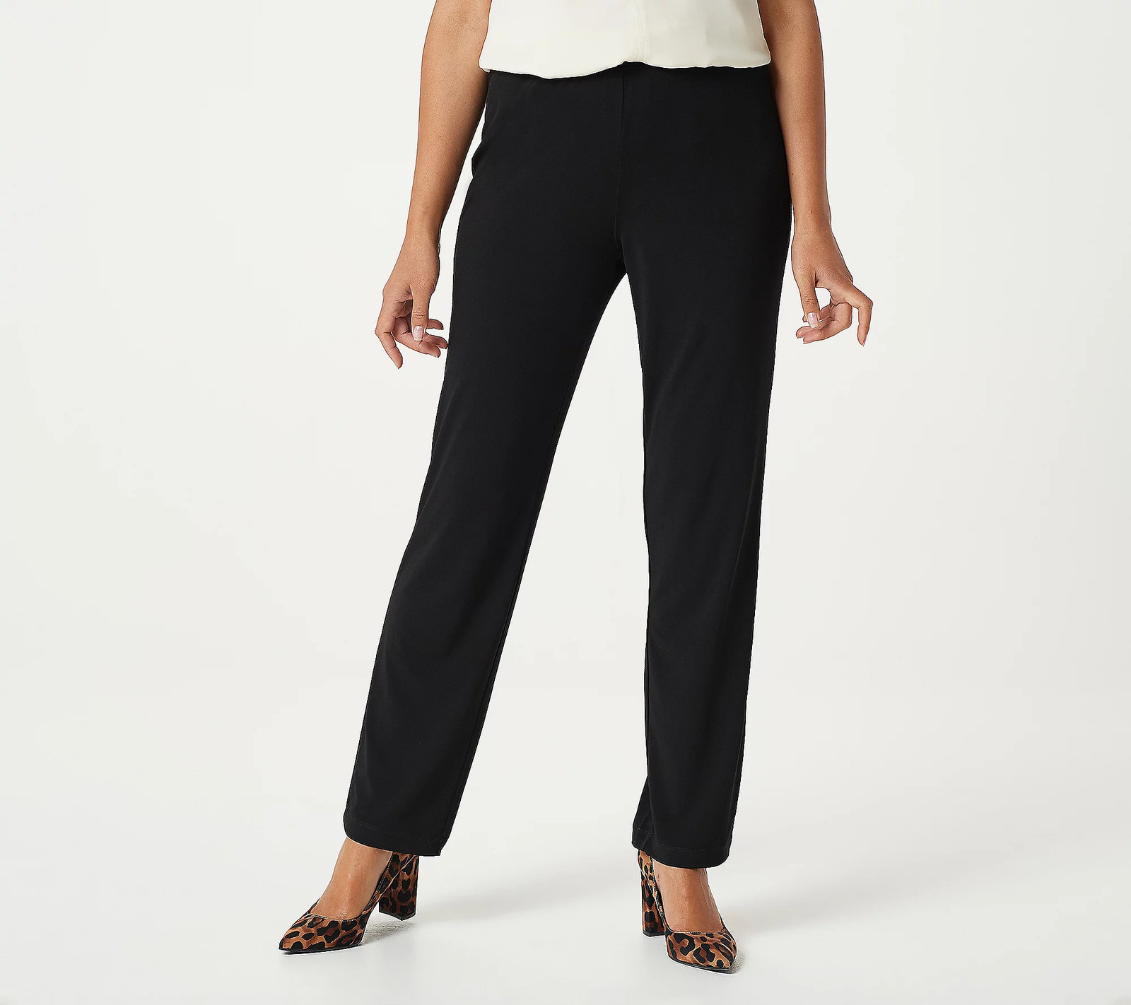 Susan Graver Petite Essentials Liquid Knit Straight Leg Pants Black XL New