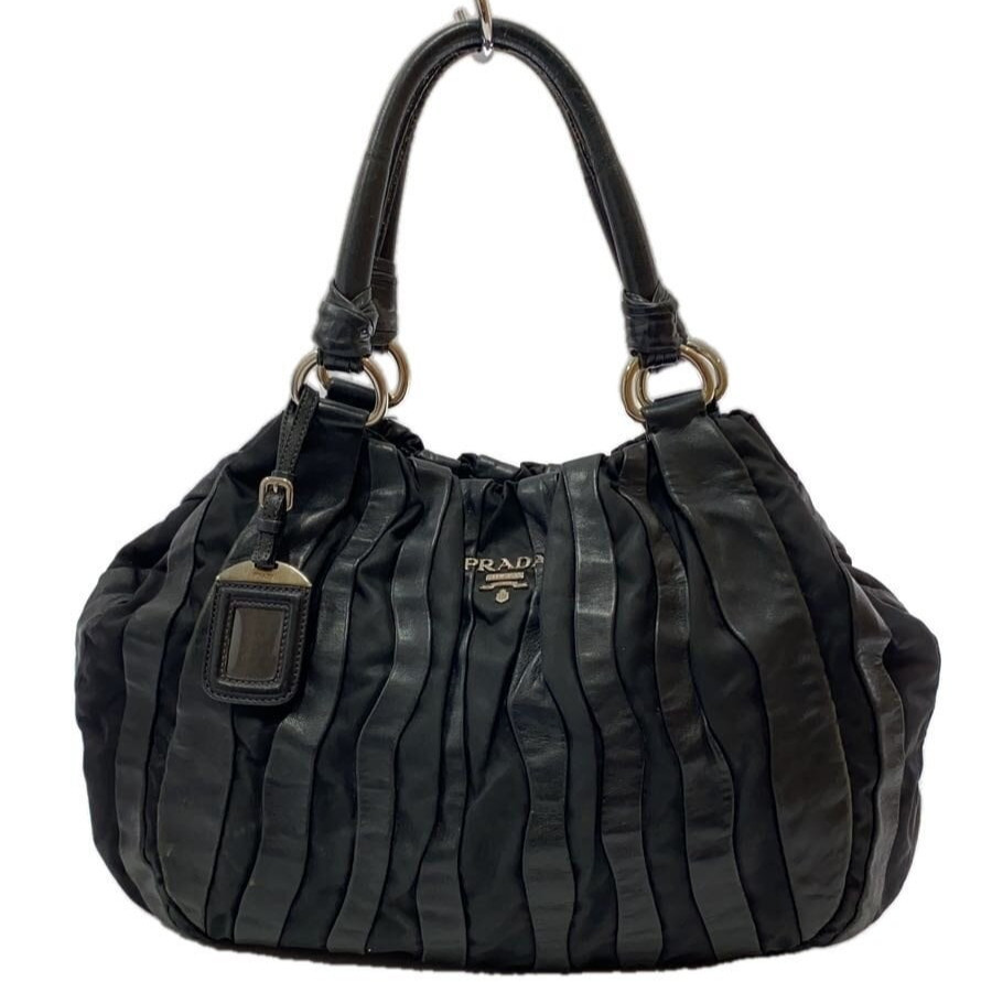 PRADA Testo Nappa Stripe Hobo Shoulder Bag Black VTG