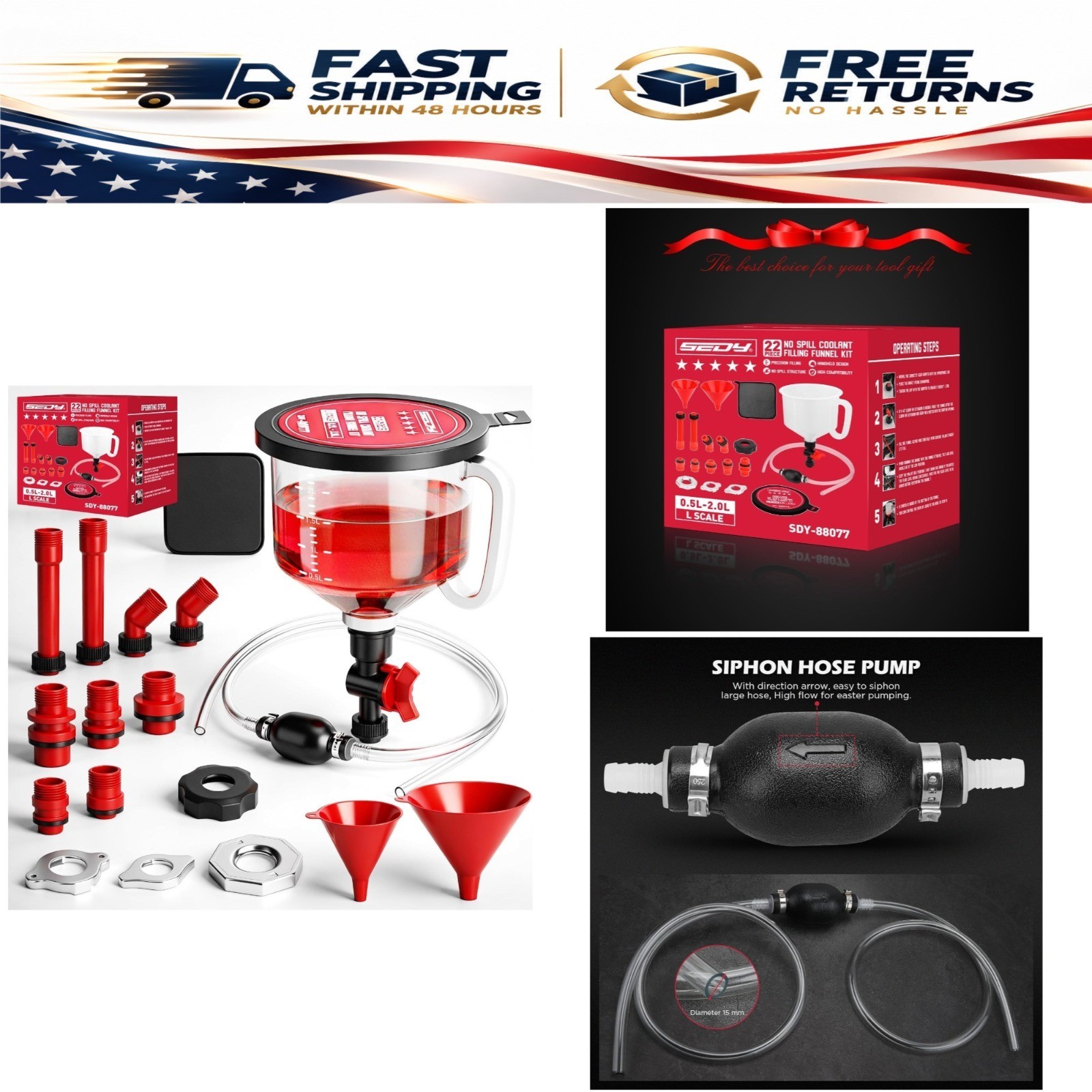 SEDY 22-Piece No-Spill Coolant Funnel Kit with Siphon Hose Pump for Radiator SEDY 22-Piece No-Spill Coolant Funnel Kit with Siphon Hose Pump for Radiator