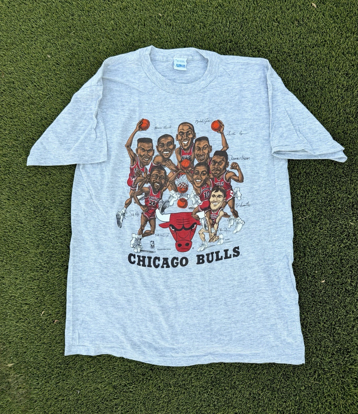 Vintage Chicago Bulls Salem Sportswear  Slam Dunk Caricature T-shirt L XL 80s