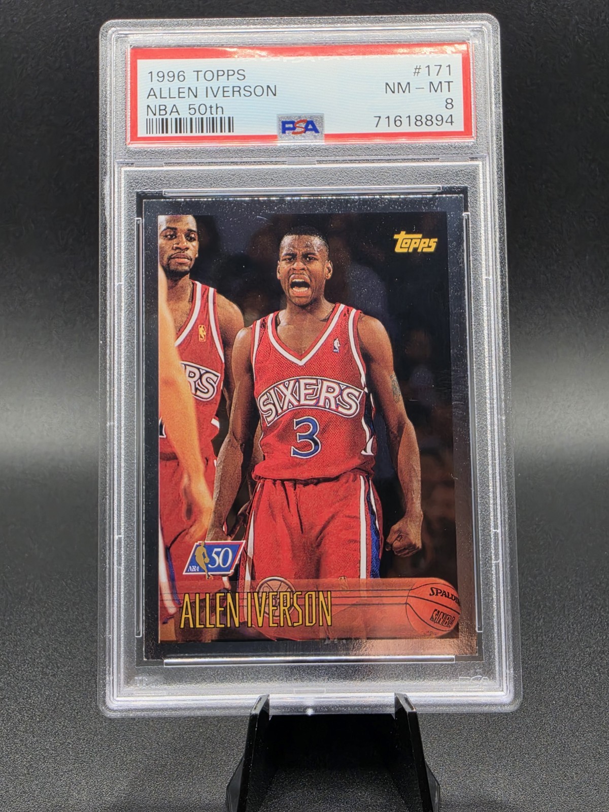 1996-97 NBA Topps Allen Iverson RC Rookie NBA 50th Foil PSA 8 Basketball 76ers