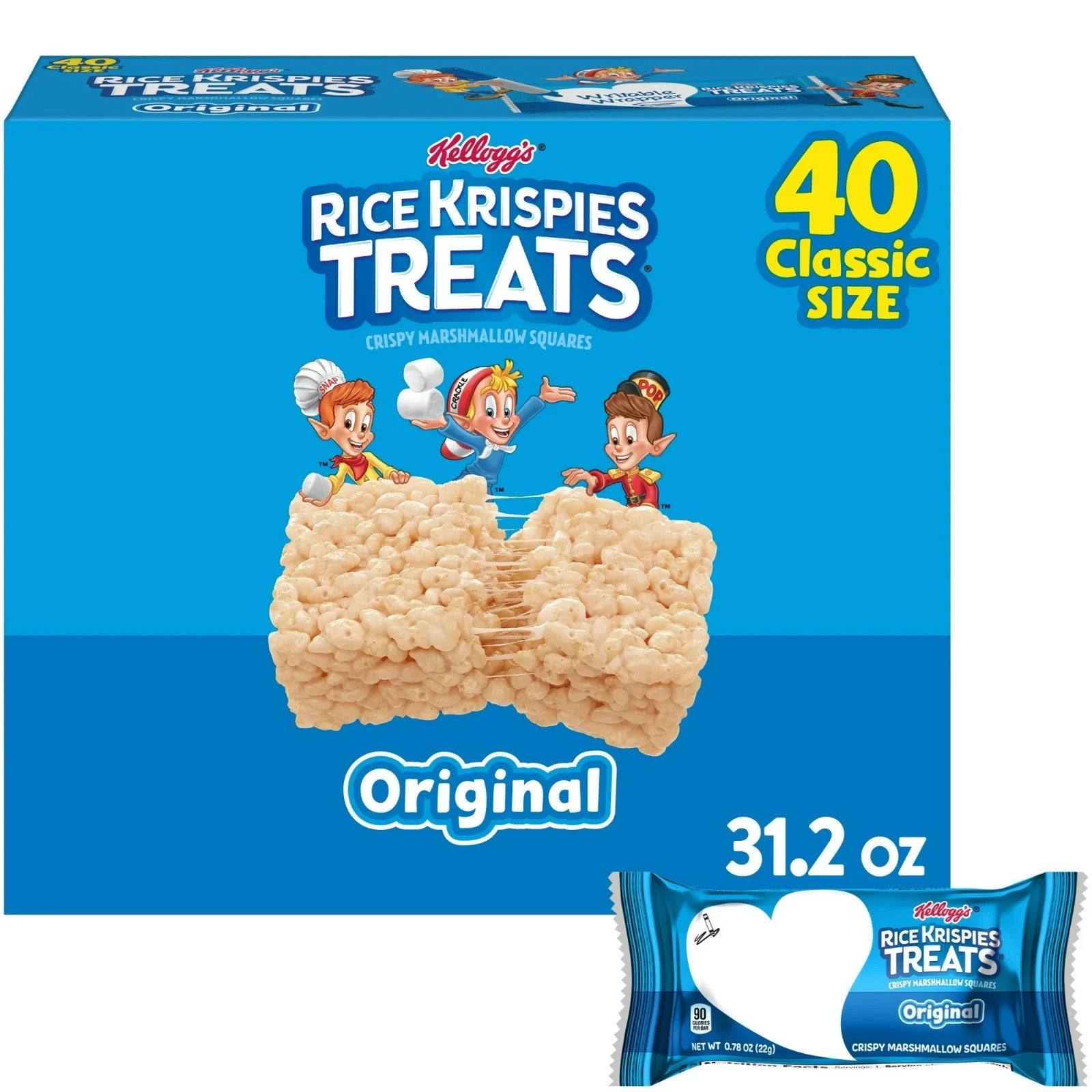 Rice Krispies Treats Original Chewy Crispy Marshmallow Squares, 31.2 oz, 40 Ct Rice Krispies Treats Original Chewy Crispy Marshmallow Squares, 31.2 oz, 40 Ct