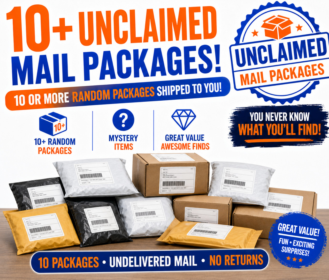 Unclaimed Mail Mystery Box - 10 Undelivered Package - No Return Mail-Overstock Unclaimed Mail Mystery Box - 10 Undelivered Package - No Return Mail-Overstock