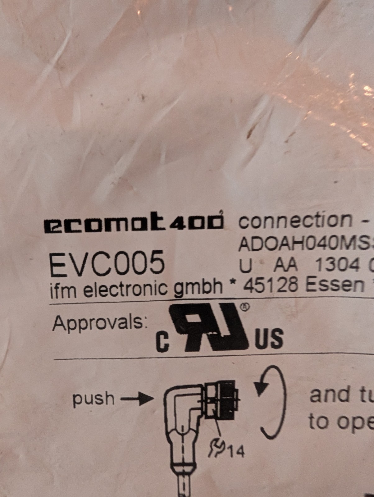  New IFM sensor EVC005 Ecomat 5 Meter Push/Turn - Illinois Stock