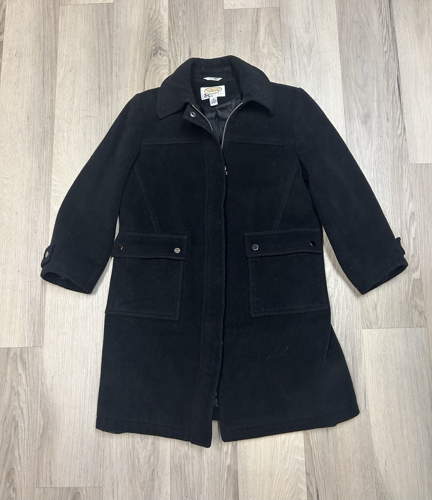 Vtg Talbots 100% Wool Long Black Overcoat Women 12p Full Zip Old Money Preppy Vtg Talbots 100% Wool Long Black Overcoat Women 12p Full Zip Old Money Preppy