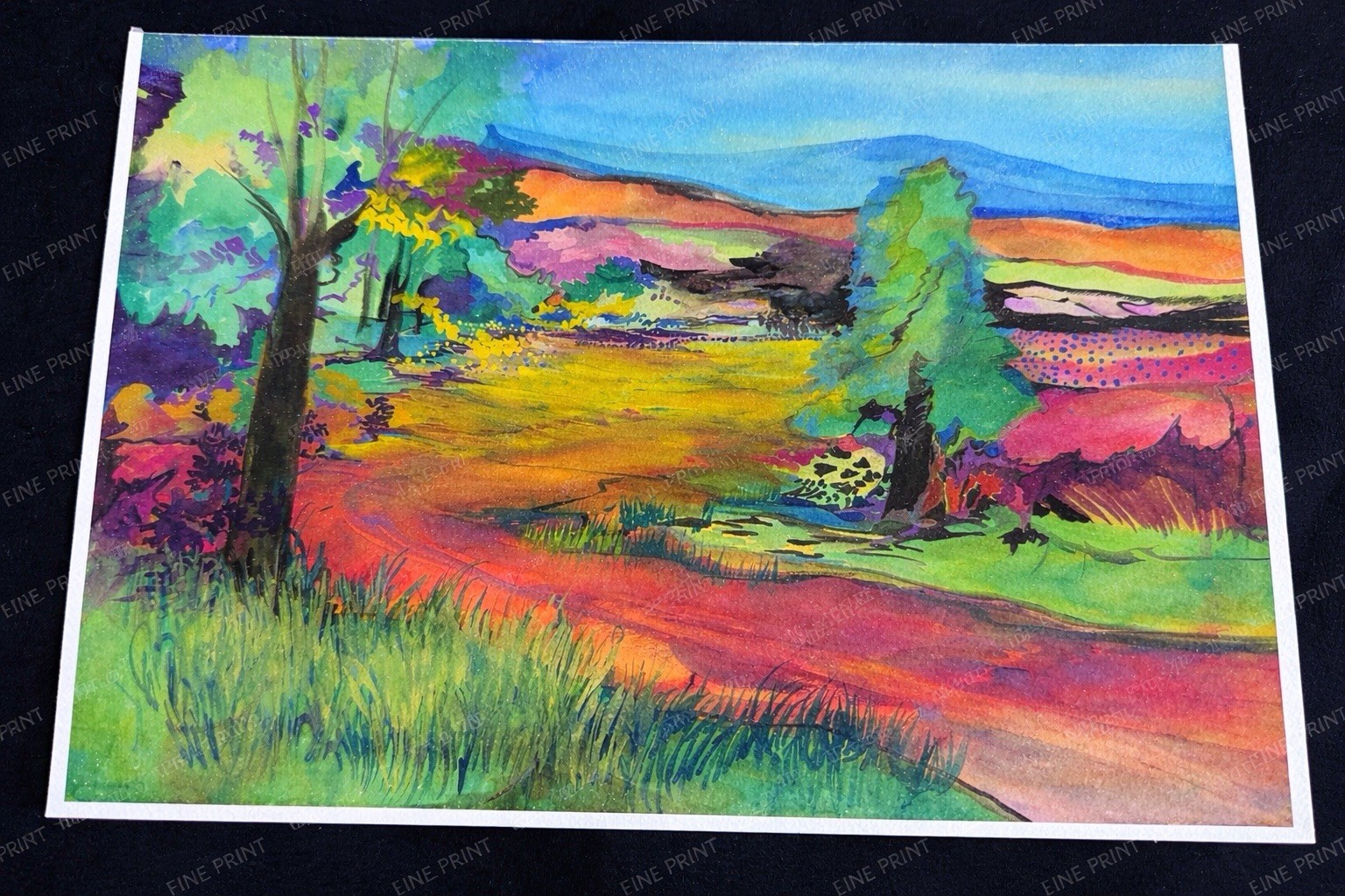 Colorful Abstract Landscape Art Print 16x20 – Vibrant Modern Watercolor Style