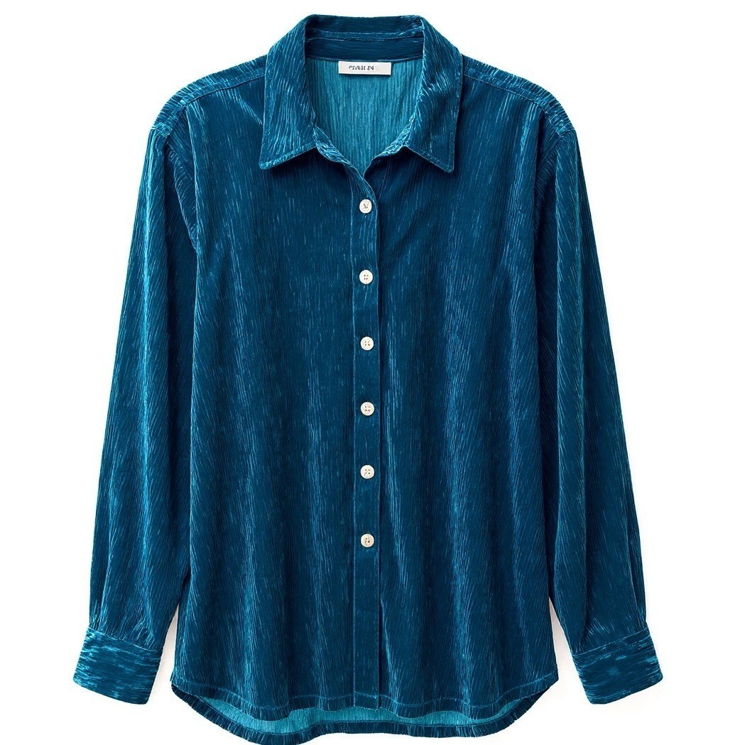 NEW Ali Miles Women\'s 2X Teal Crushed Velour Button Down Shirt Long Sleeve
