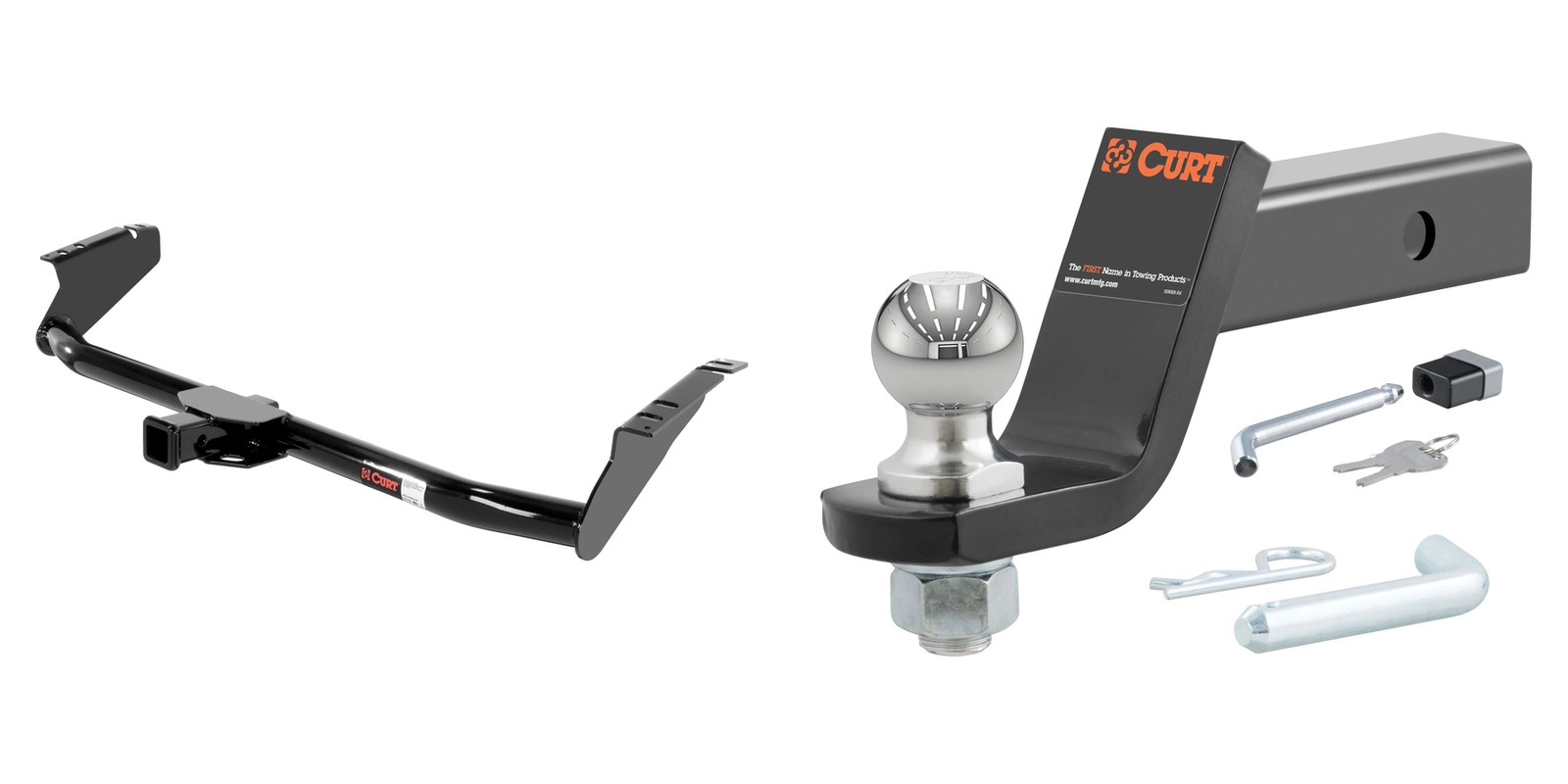 CURT Trailer Hitch Tow Kit w/ 2in Receiver, Ball Mount, Lock, Pin & Clip #13105